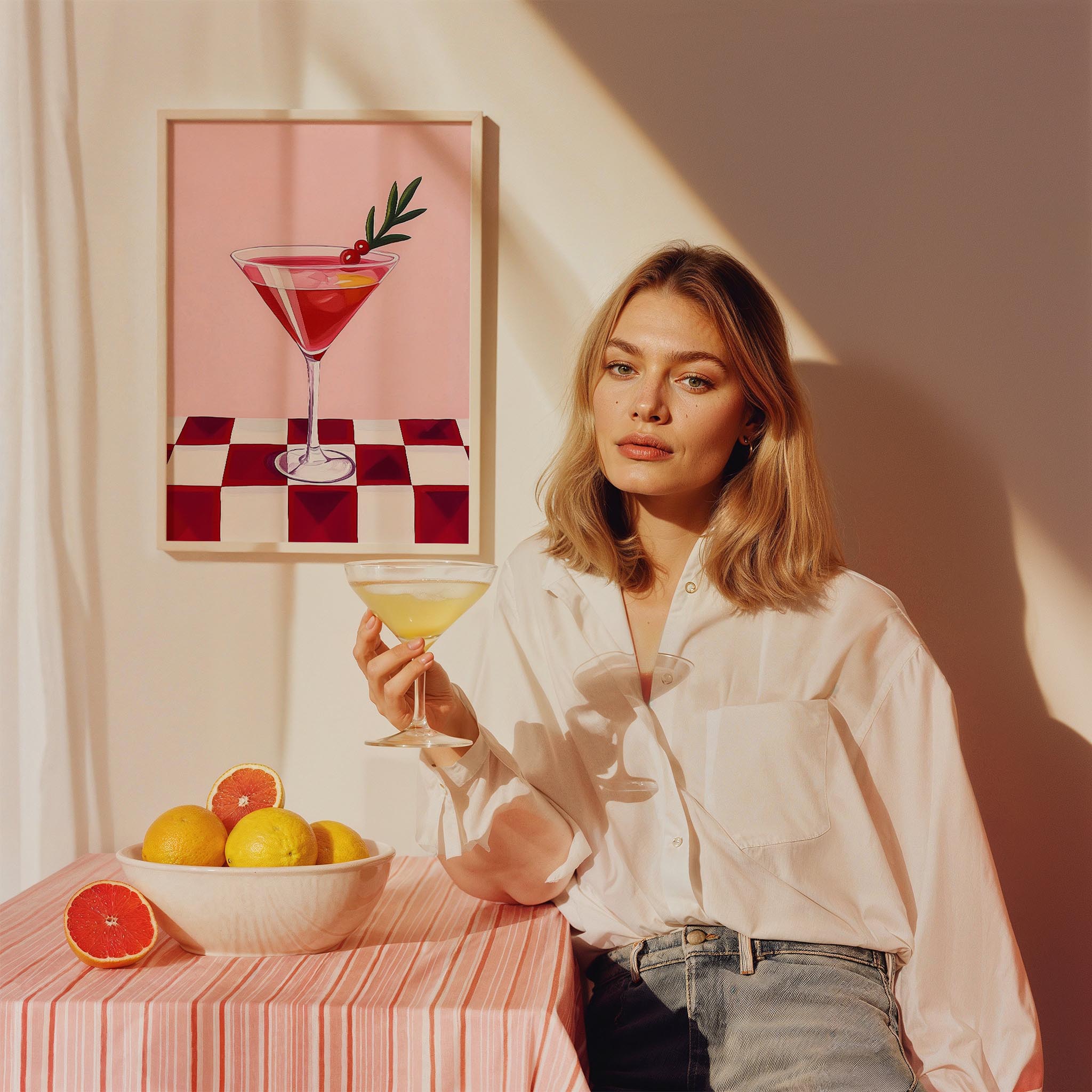 Kırmızı Kokteyl Bardak Retro Mutfak Duvar Tablosu