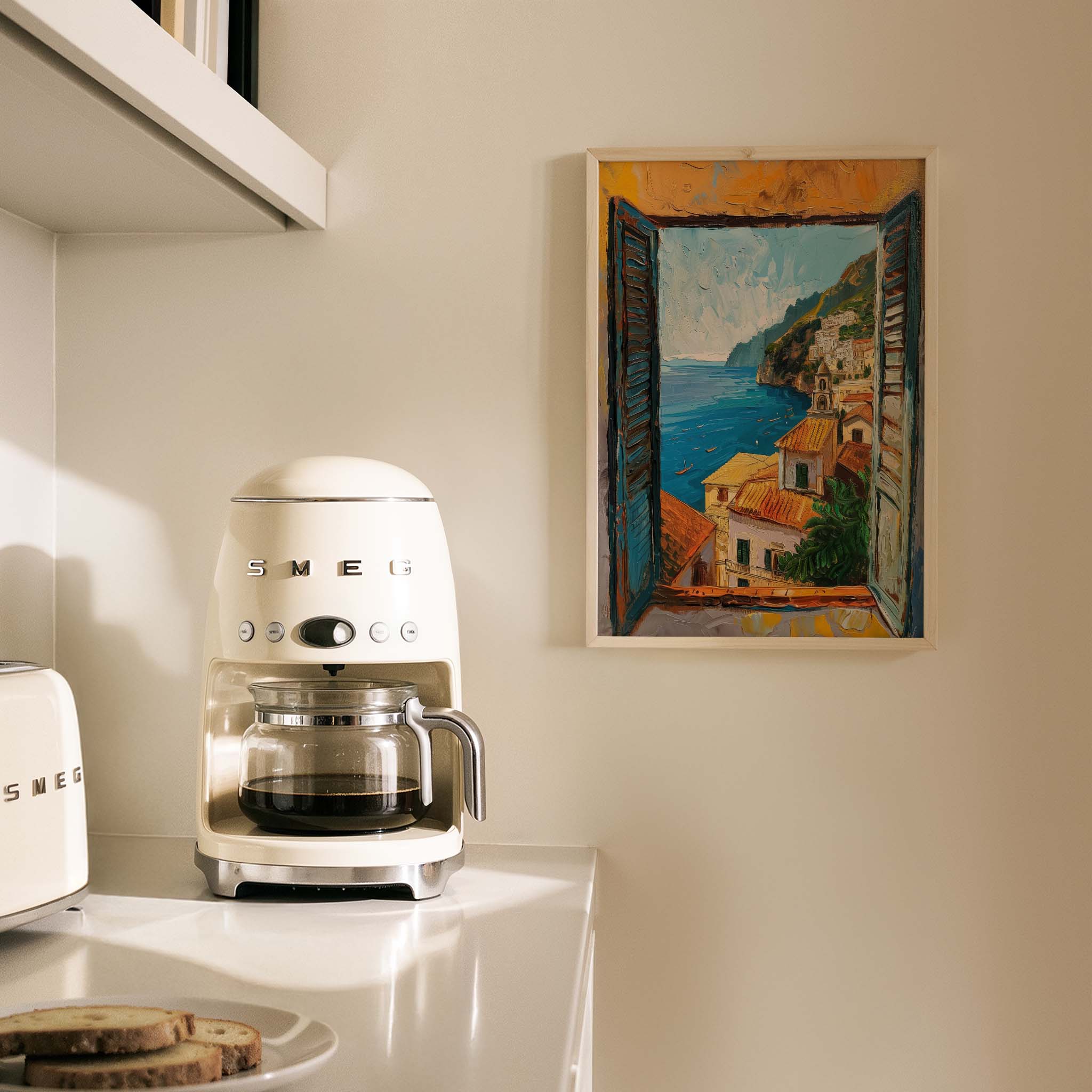 Amalfi Penceresinden Manzara Akdeniz İtalya Koleksiyonu Mutfak Duvar Tablosu