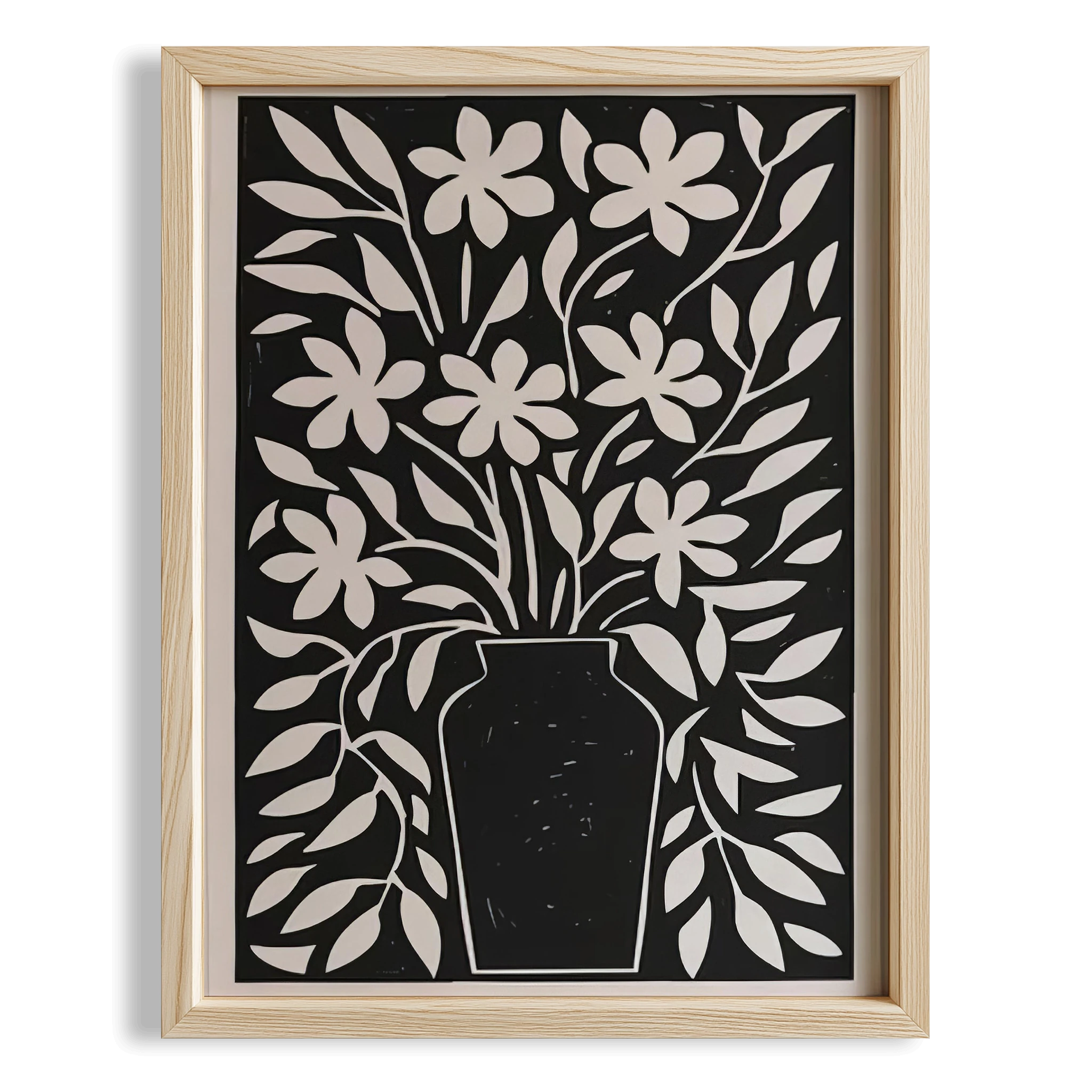 Soyut Vazo ve Çiçekler I - Siyah Bej