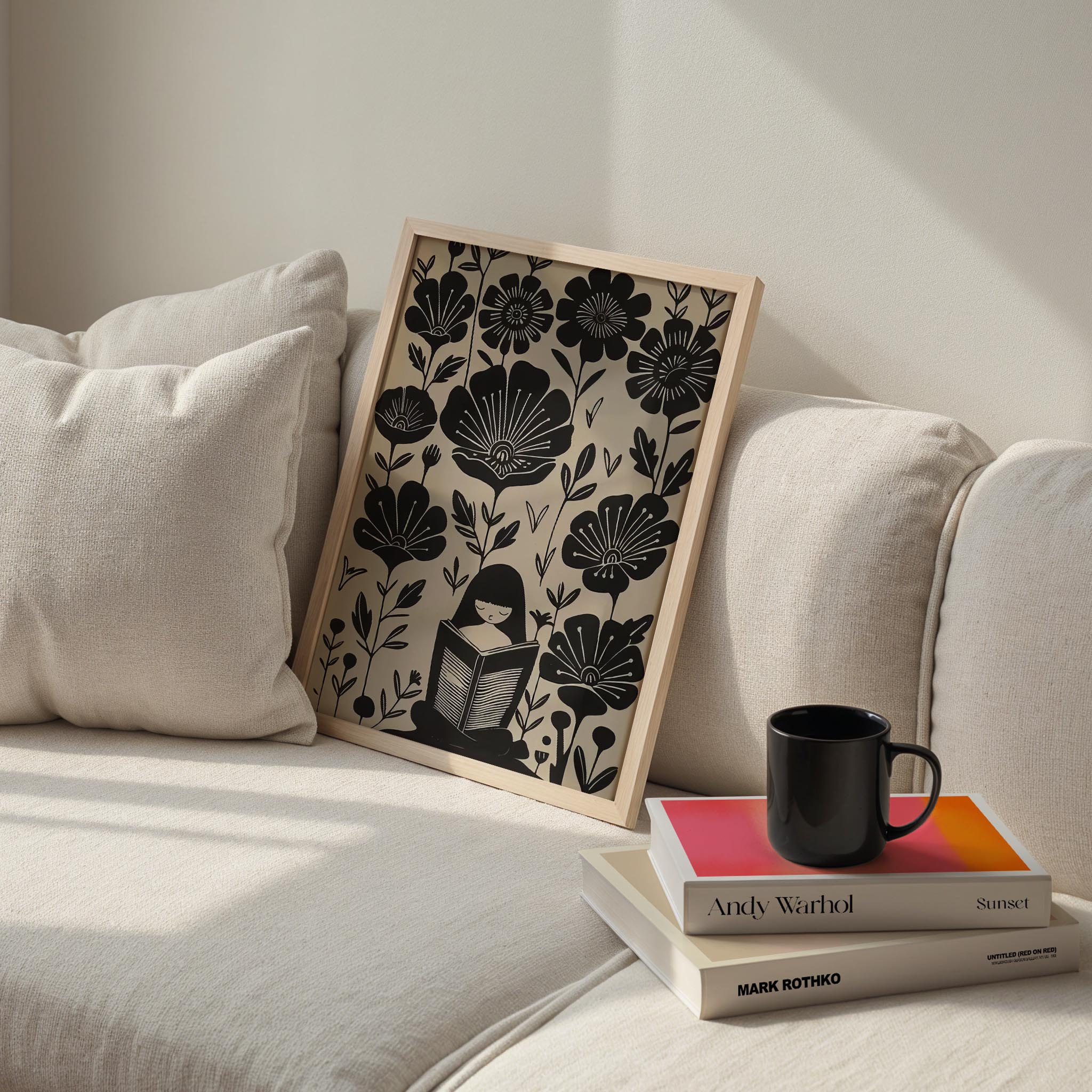 Çiçekler İçinde Kitap Okuyan Kadın