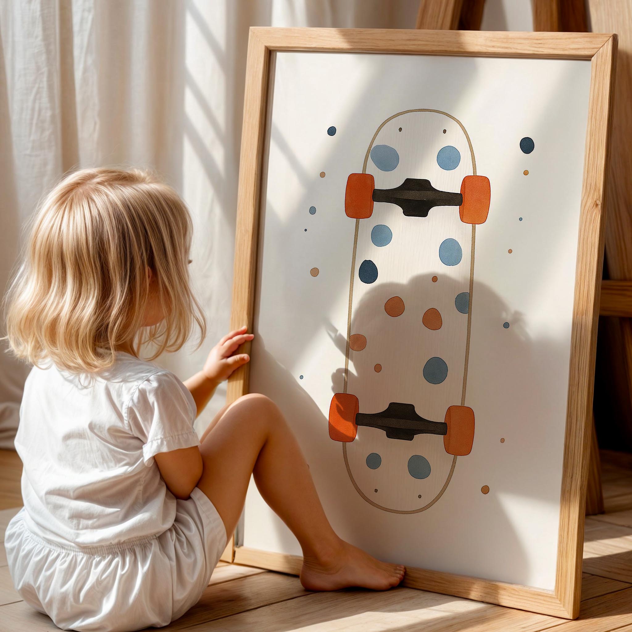 Minimalist Kaykay Spor Temalı Çocuk Odası Ahşap Tablo