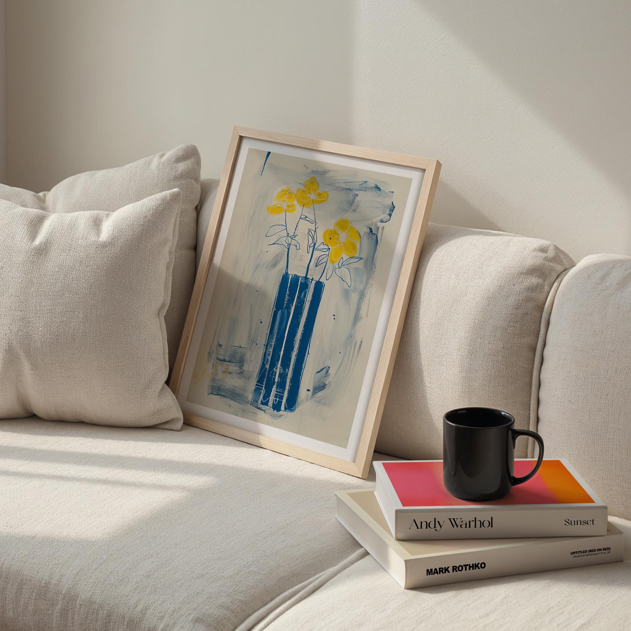 Soyut Vazo ve Çiçekler II - Mavi Sarı