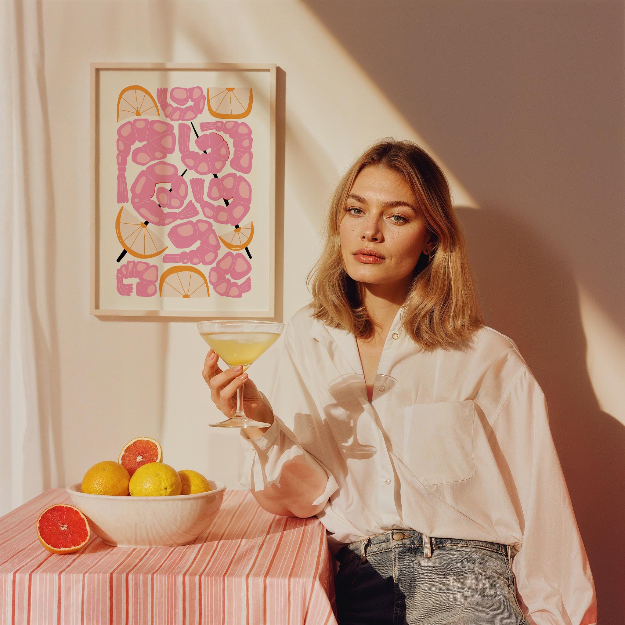 Karides ve Limon Modern Food Akdeniz Koleksiyonu Mutfak Duvar Tablosu