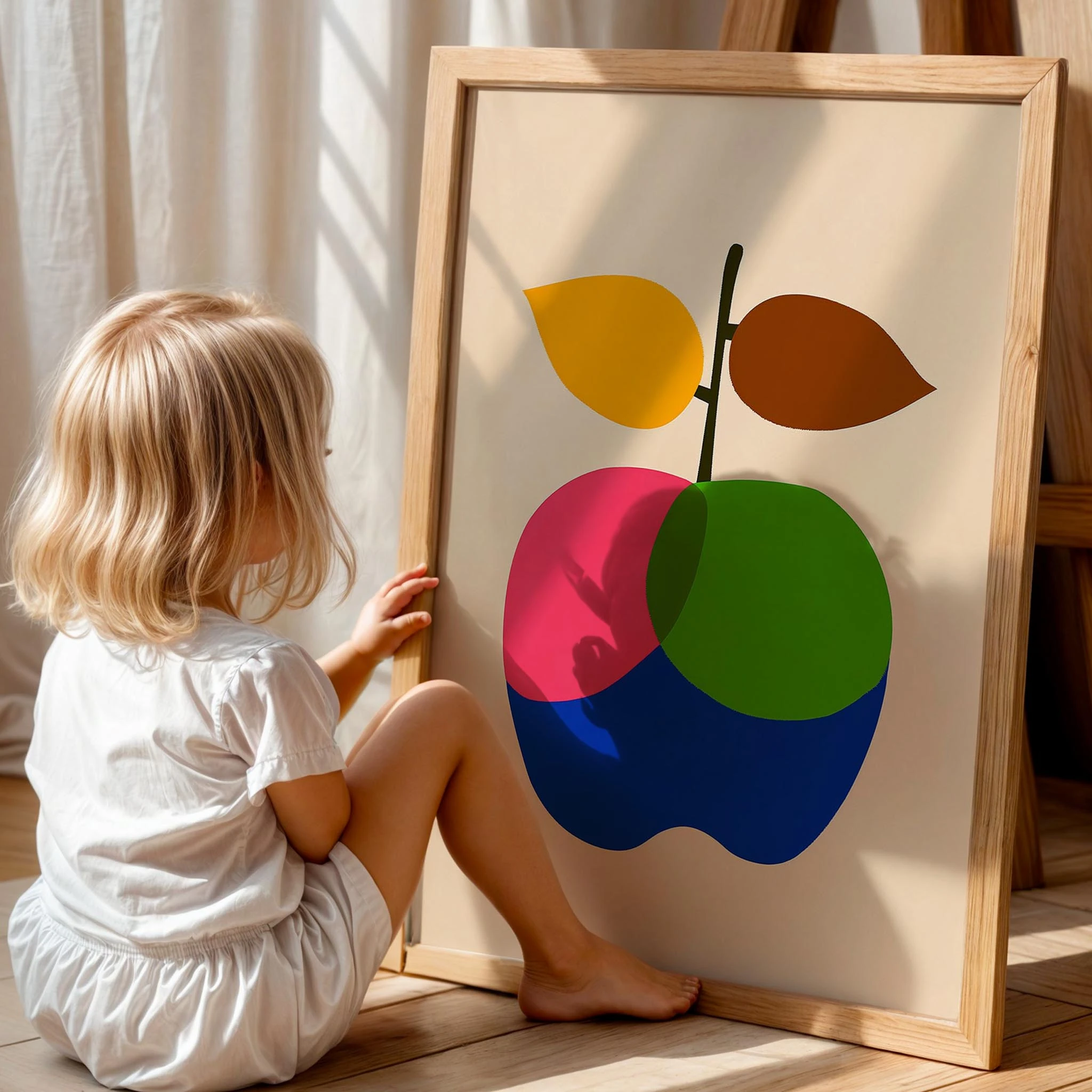Pop Art Elma - Eklektik Tarzda Çocuk Odası Dekorasyonu Ahşap Çerçeveli Duvar Tablosu