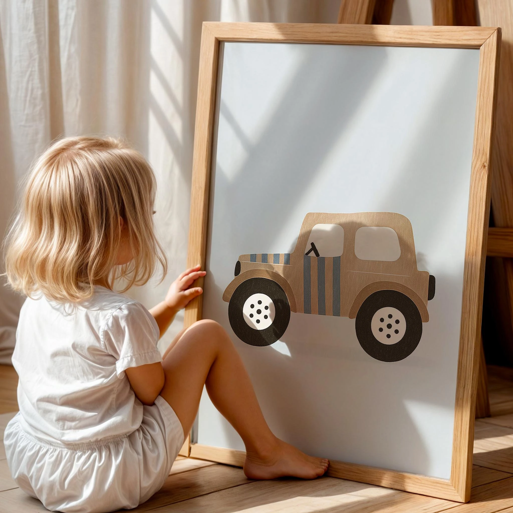 Jeep Kahverengi Araba Temalı Erkek Çocuk Odası Ahşap Tablo