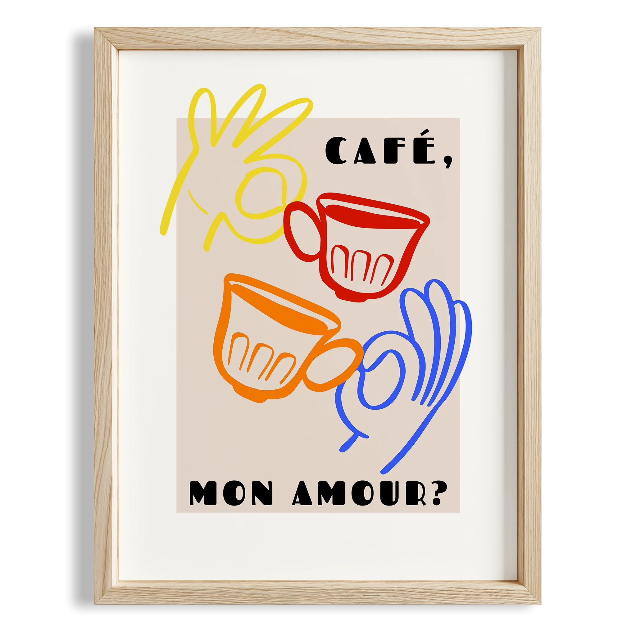 Café Mon Amour Fransız Renkli Minimal Çizimler Mutfak Duvar Tablosu