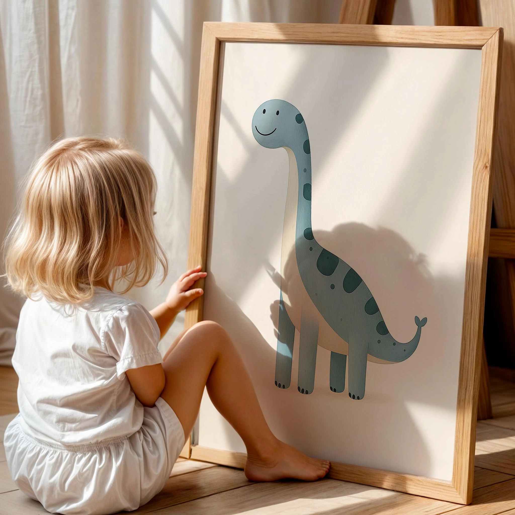 Sevimli Mavi Dinozor Minimalist Çocuk Odası Ahşap Tablo