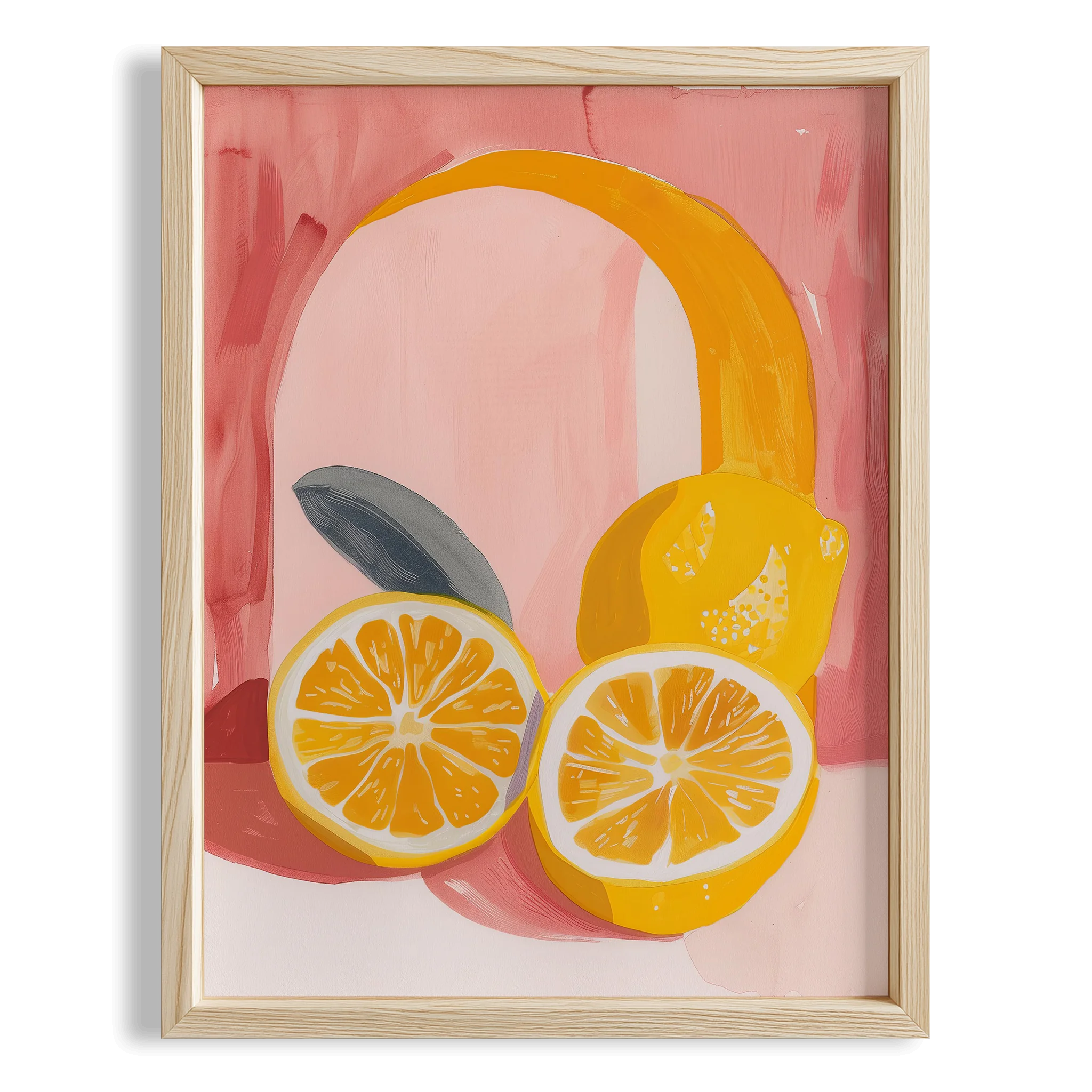 Limonlar Pembe Arka Plan Akdeniz İtalya Koleksiyonu Mutfak Duvar Tablosu