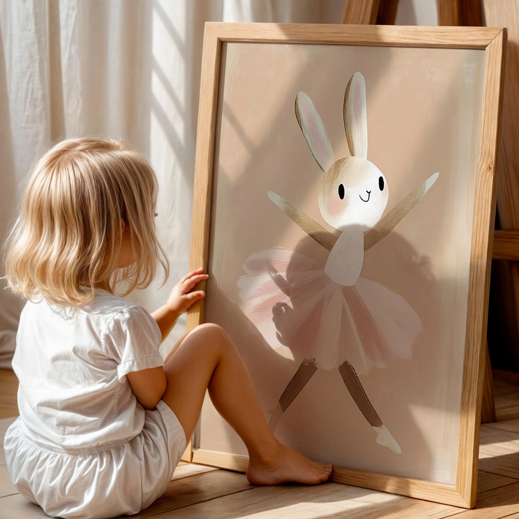 Sevimli Balerin Tavşan Kız Çocuk Odası Ahşap Tablo