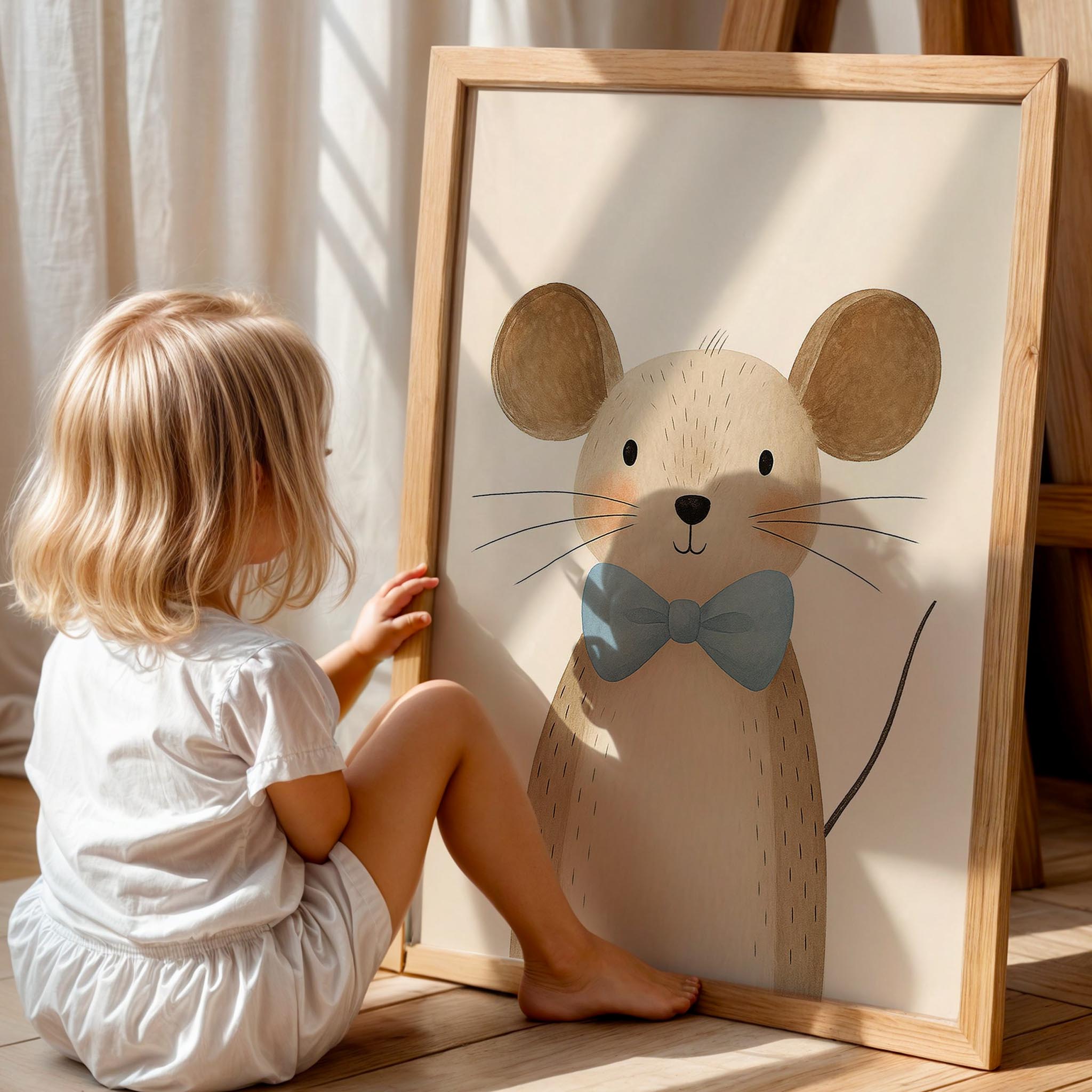 Sevimli Fare Hayvan Temalı Erkek Çocuk Odası Ahşap Tablo