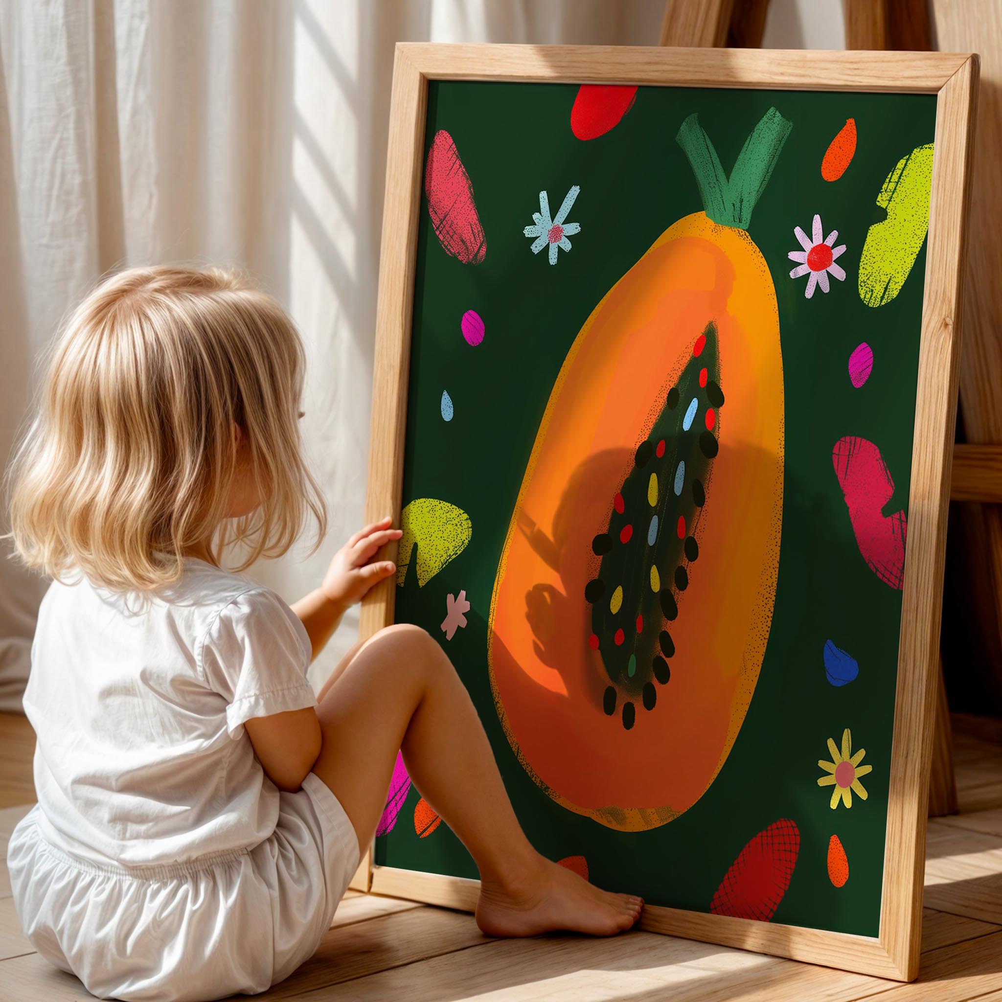 Papaya Sanatı - Eklektik Tarzda Kız Çocuk Odası Dekorasyonu Ahşap Çerçeveli Duvar Tablosu