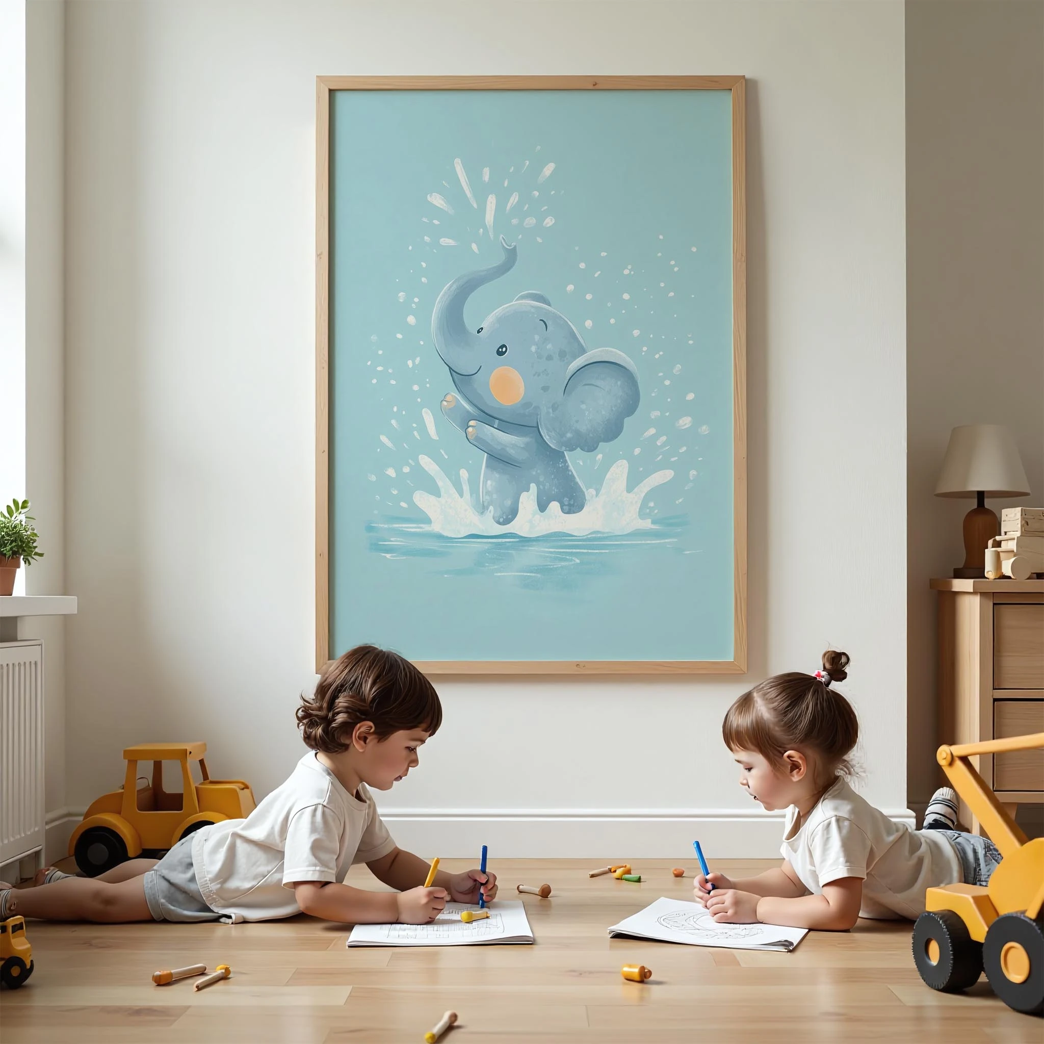 Yüzücü Fil - Mavi Fon