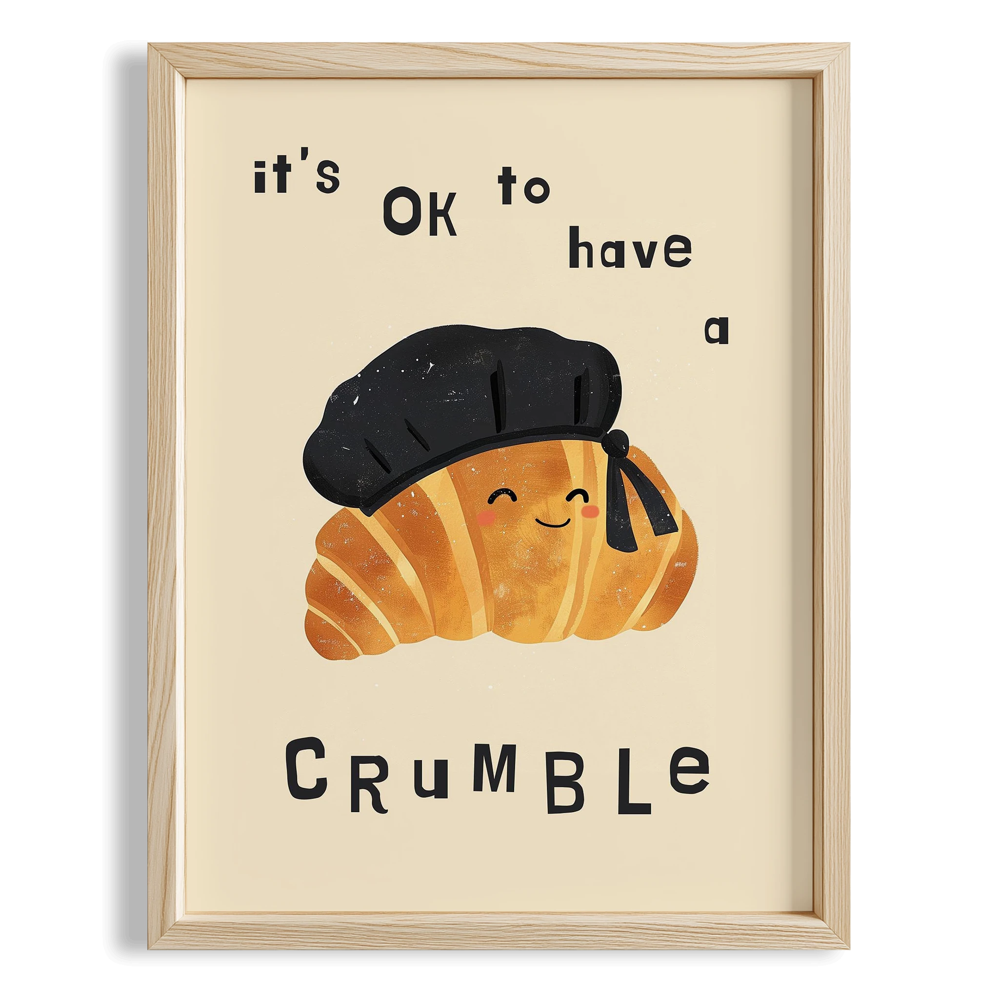 Croissant Motivasyon - Kız Çocuk Odası Dekorasyonu Ahşap Çerçeveli Duvar Tablosu