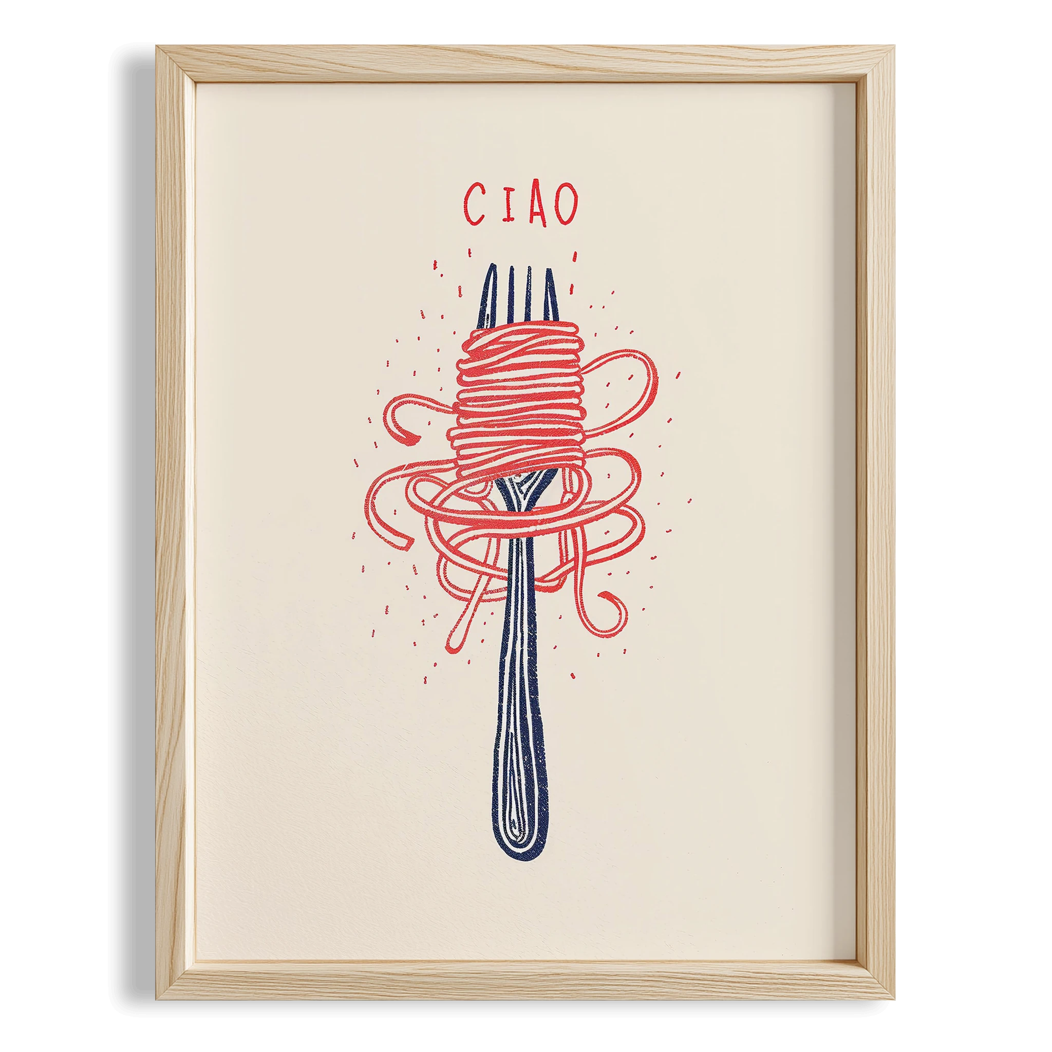 Ciao İtalyanca Tipografi Makarnalı Minimal Mutfak Duvar Tablosu II