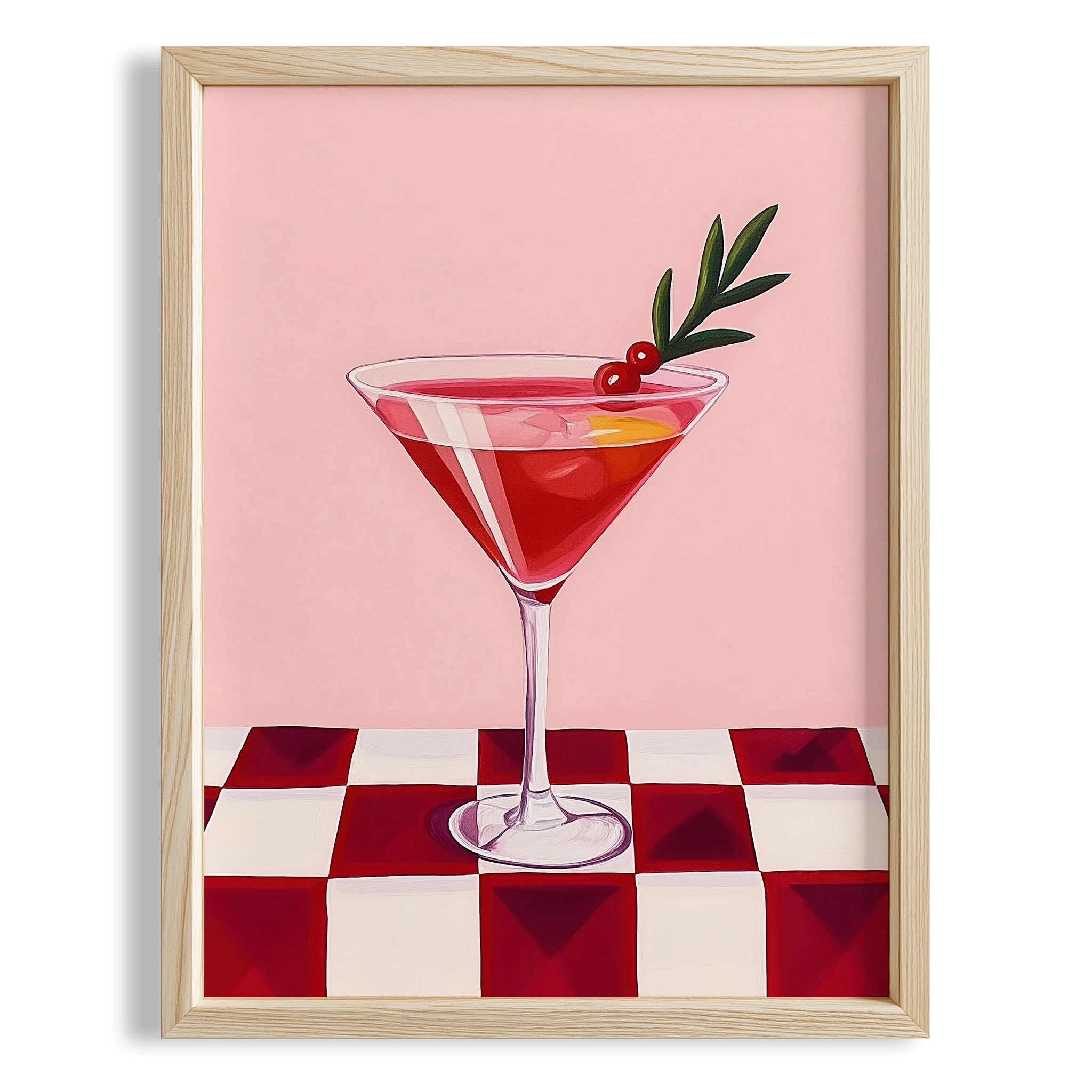 Kırmızı Kokteyl Bardak Retro Mutfak Duvar Tablosu