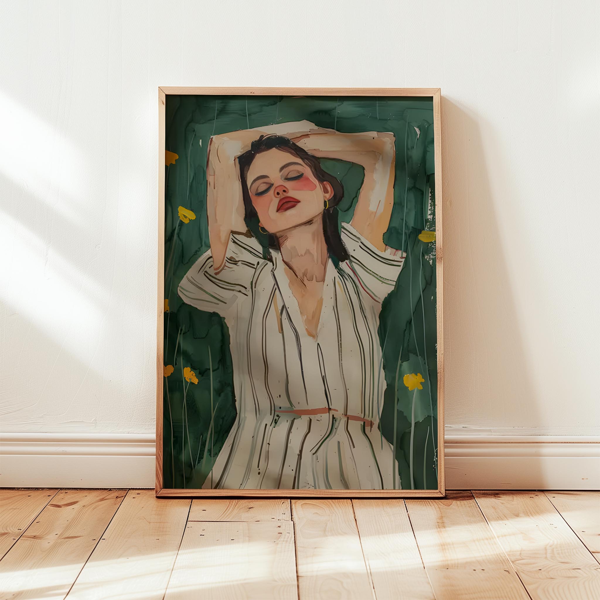 Kadın Portre LI - Çizgili Gömlek, Kırmızı Dudak