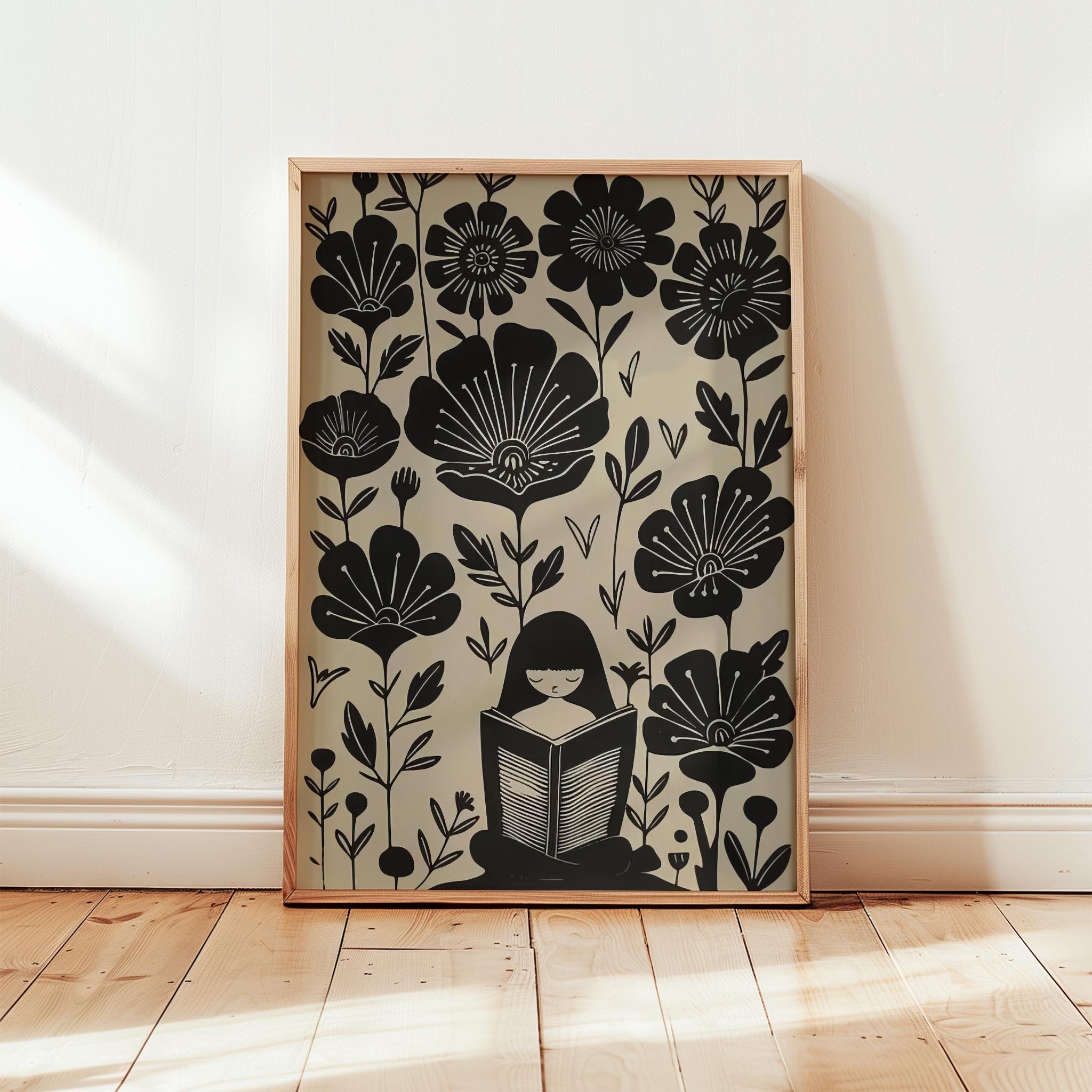 Çiçekler İçinde Kitap Okuyan Kadın