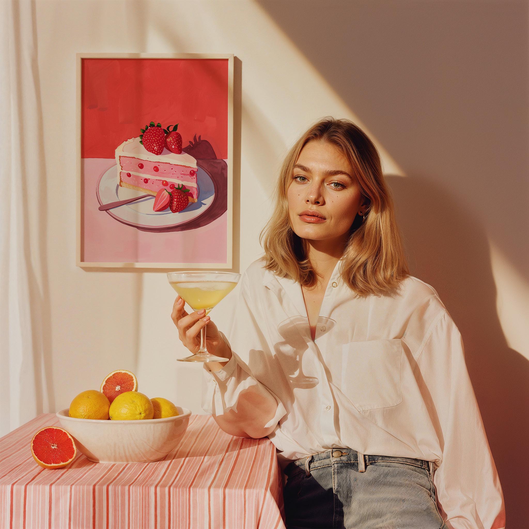 Çilekli Pasta Dilimi Tatlı Sanatı Mutfak Duvar Tablosu