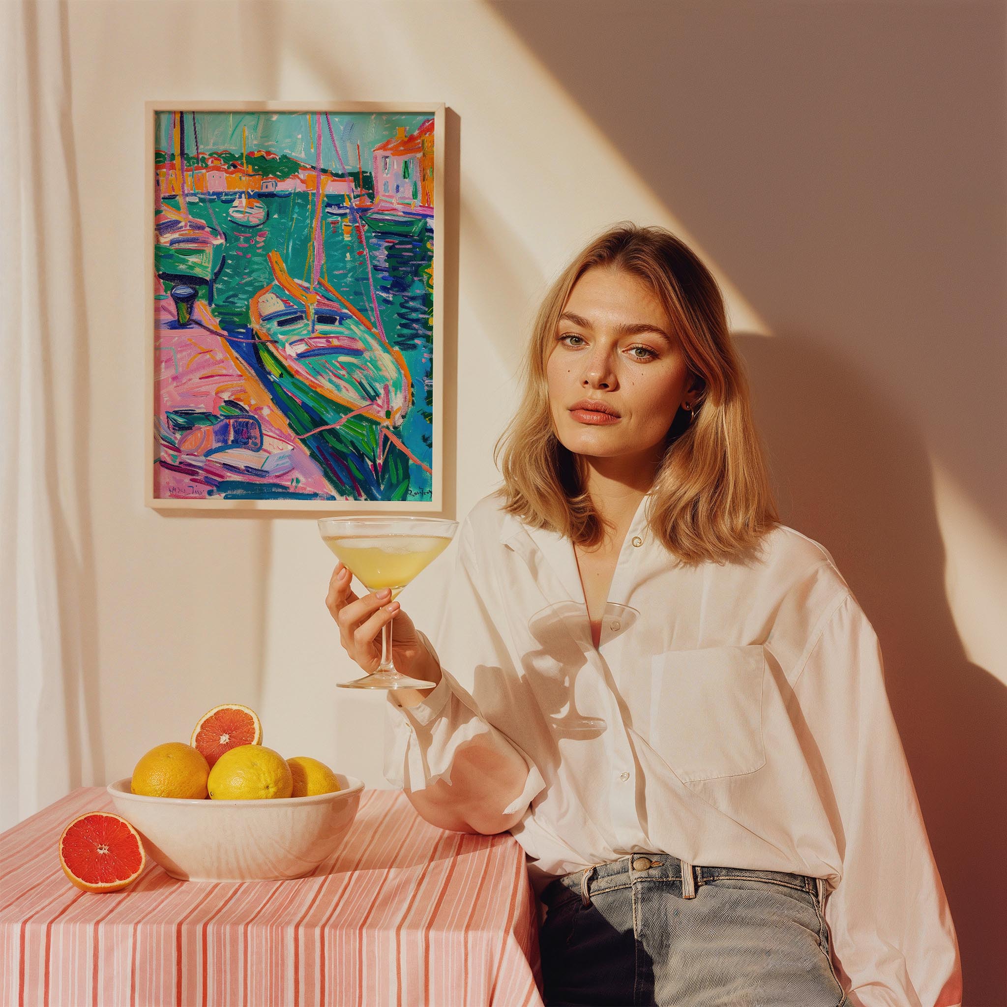 Renkli Liman Manzarası Maximalist - Duvar Tablosu