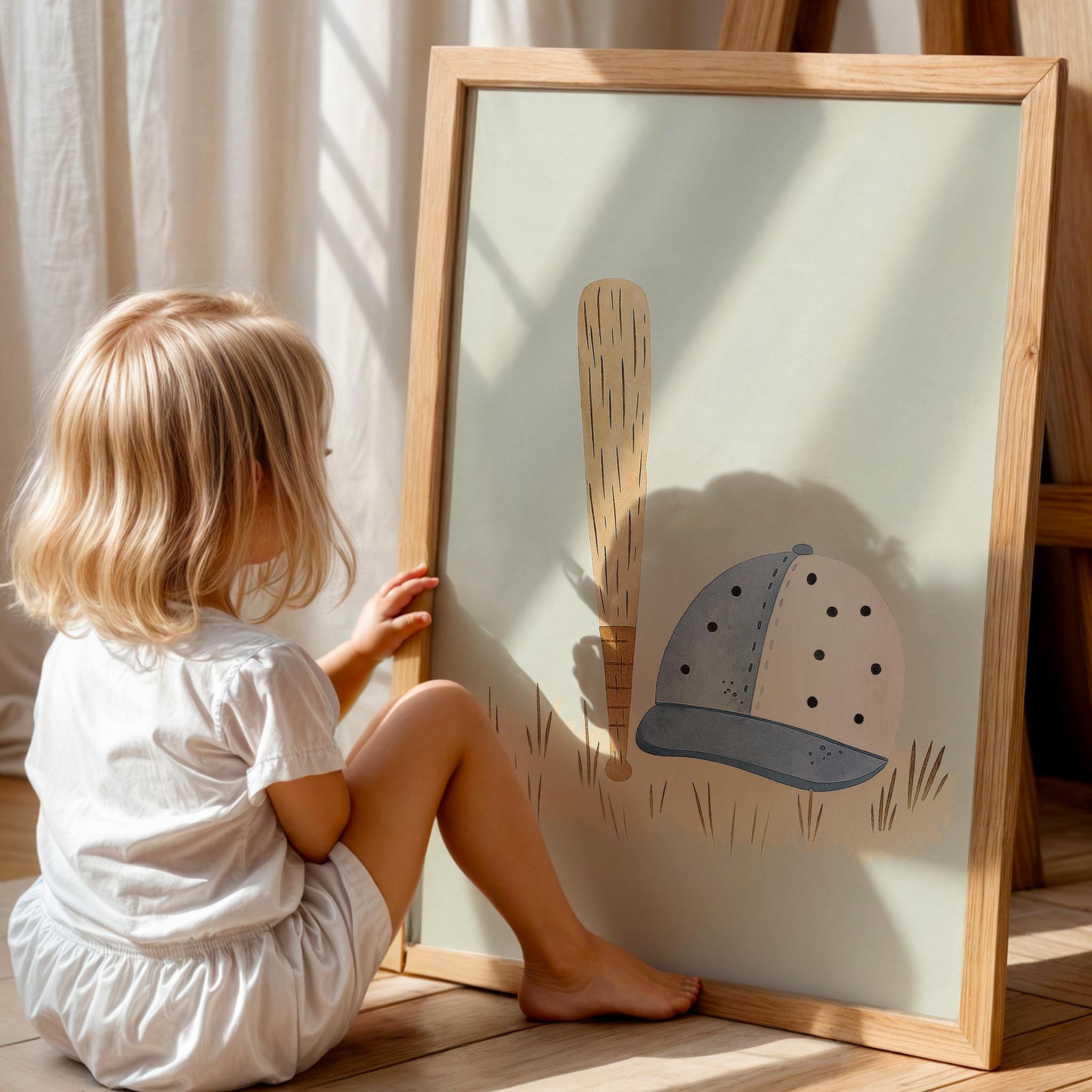 Beyzbol Sopası ve Şapkası Erkek Çocuk Odası Ahşap Tablo