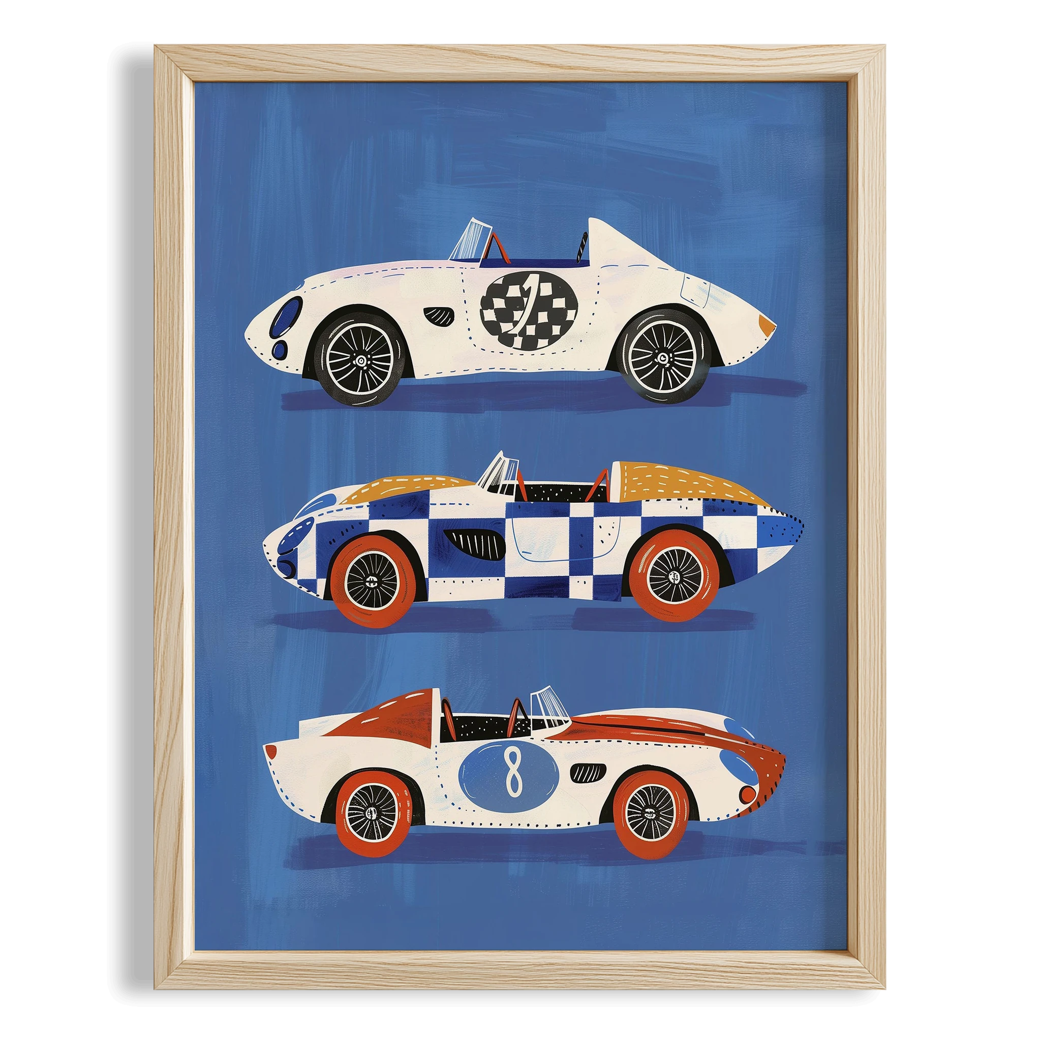 Spor Arabalar Mavi Fonlu Araba Temalı Erkek Çocuk Odası Ahşap Tablo
