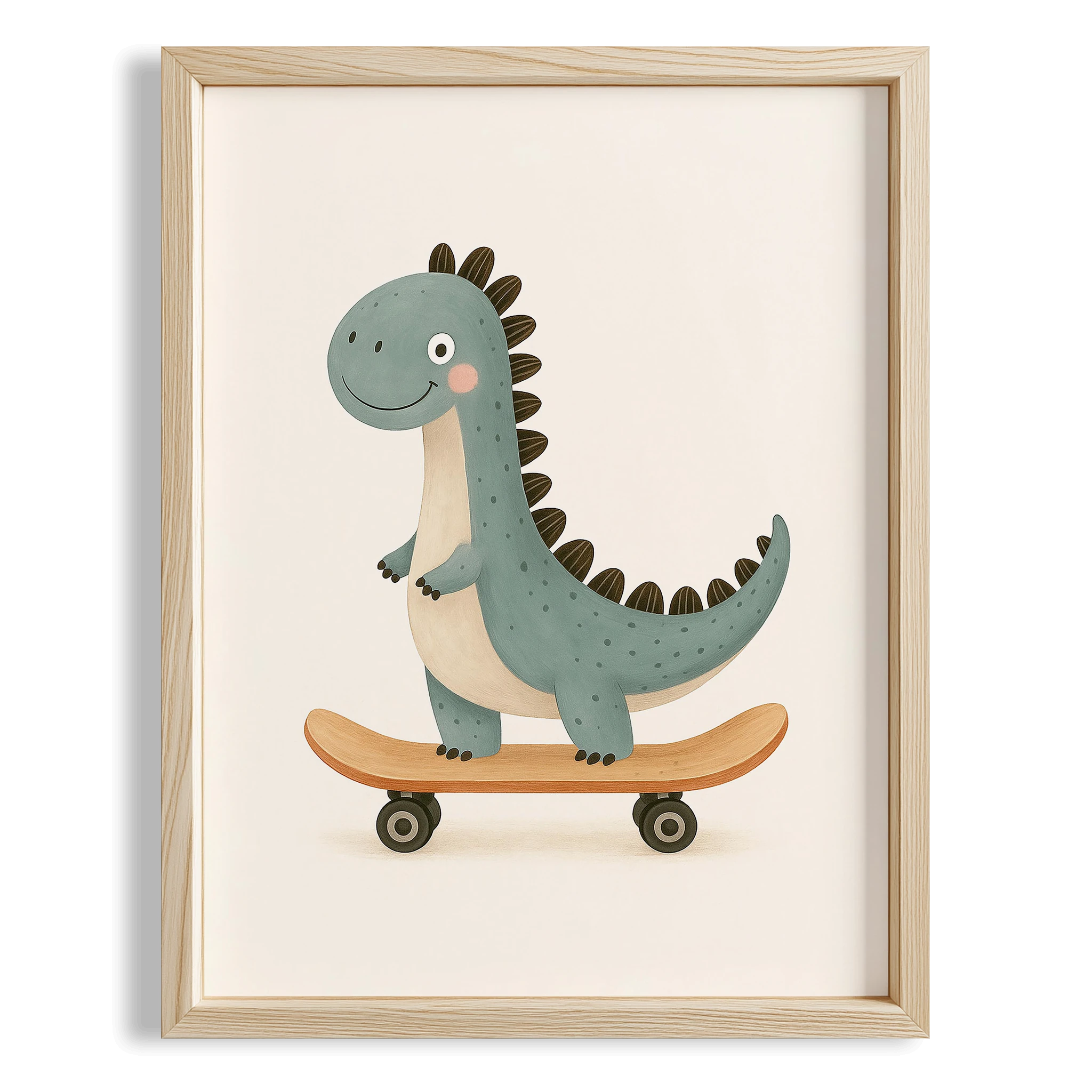 Sevimli Kaykaycı Mavi Dinozor Erkek Çocuk Odası Ahşap Tablo