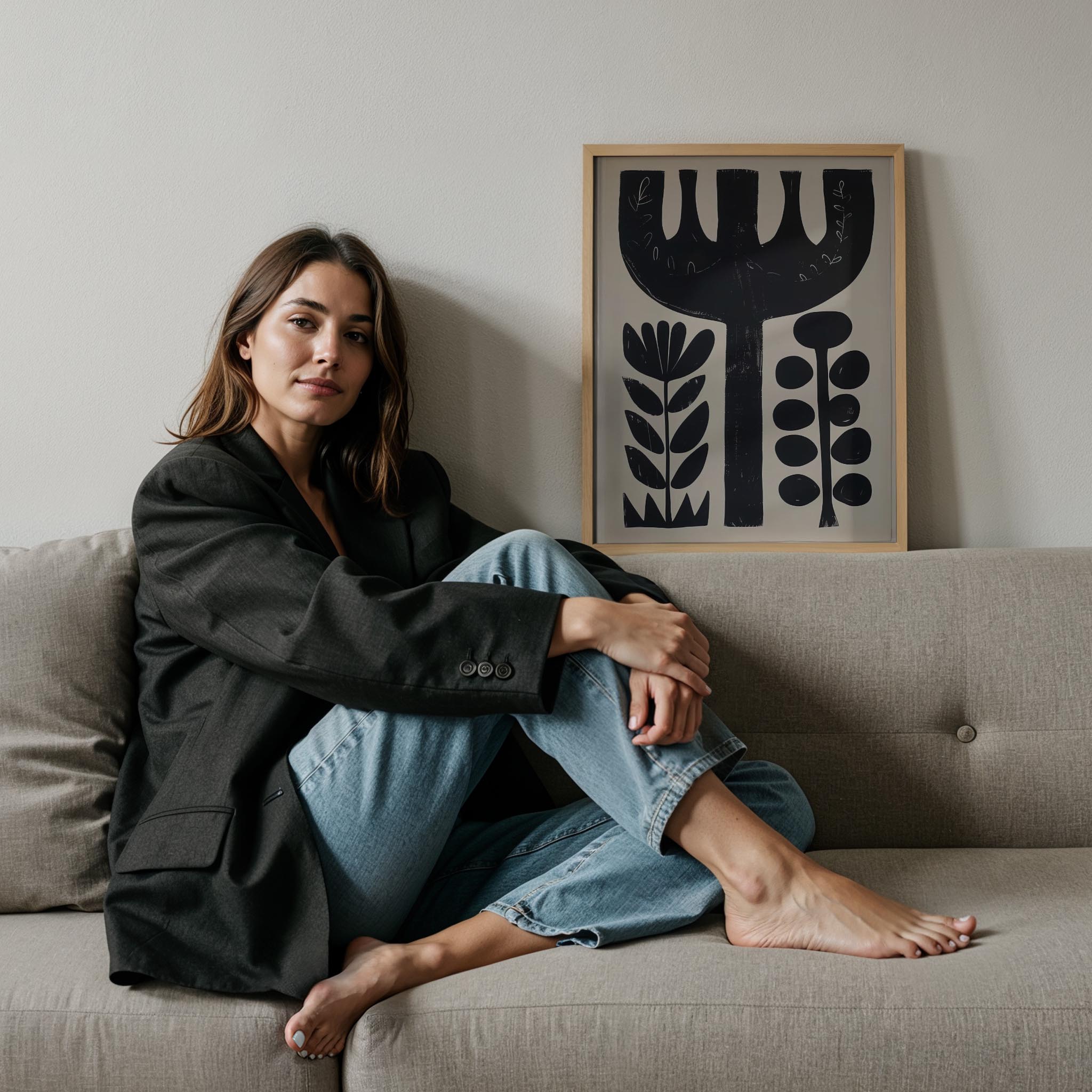 Soyut Çiçekler I - Siyah Bej