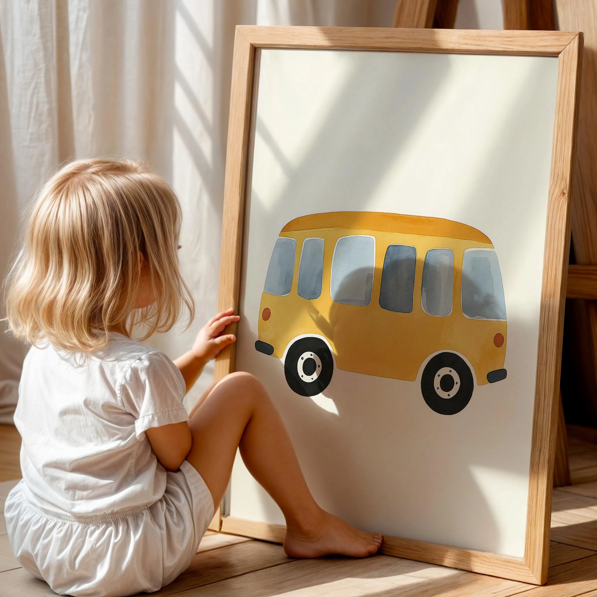 Vintage Karavan Araba Temalı Çocuk Odası Ahşap Tablo