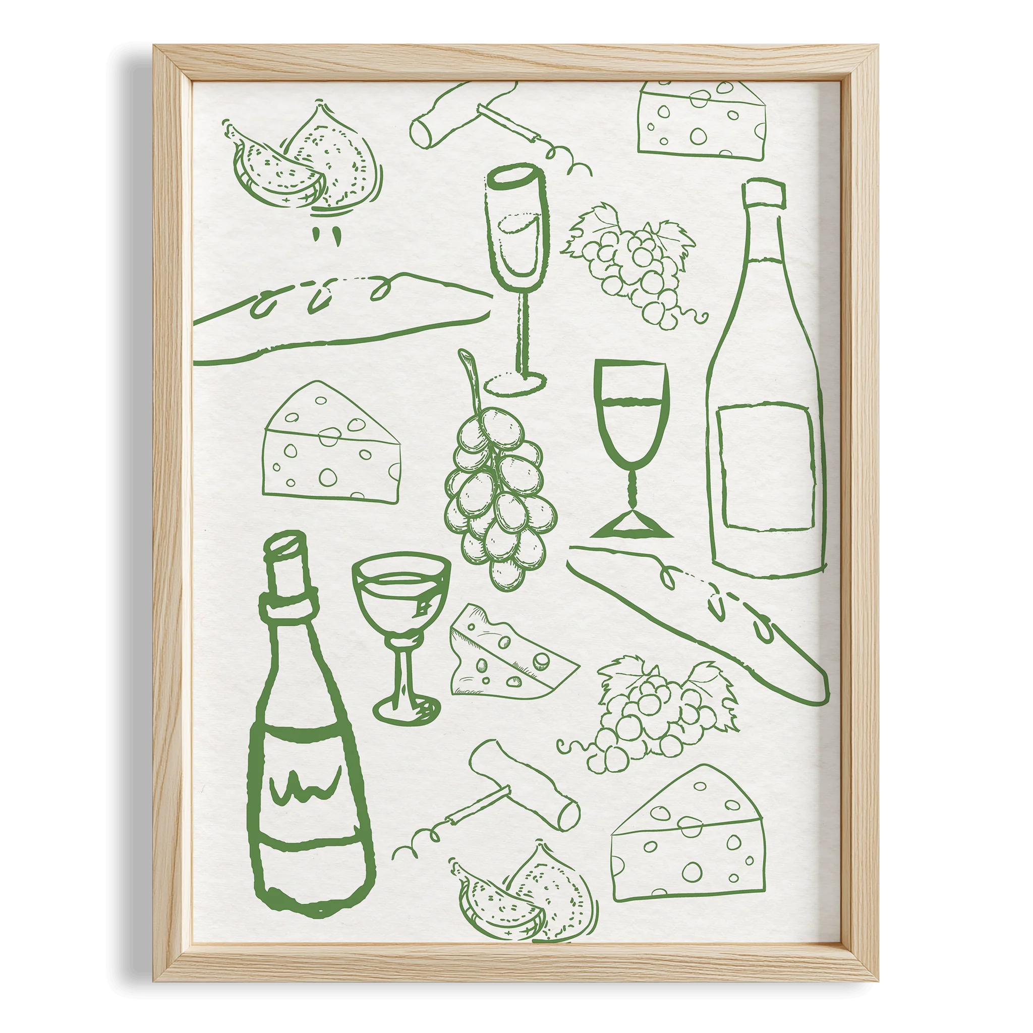 Şarap ve Atıştırmalıklar Çizim Mutfak Duvar Tablosu