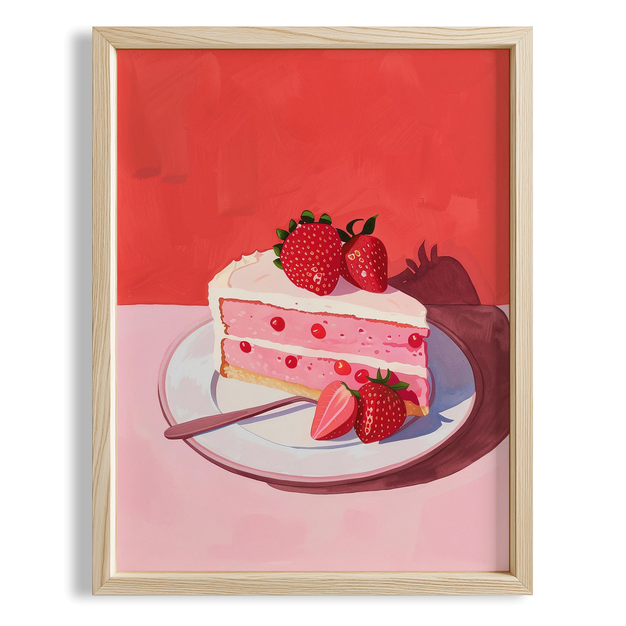 Çilekli Pasta Dilimi Tatlı Sanatı Mutfak Duvar Tablosu