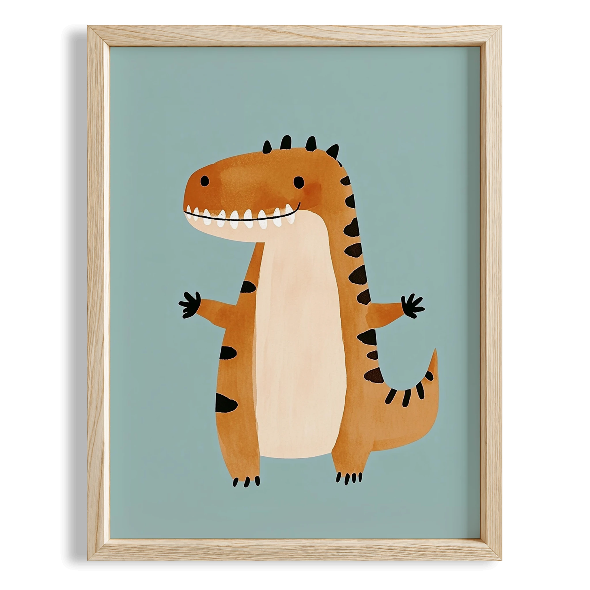 Sevimli Dinozor Temalı Açık Mavi Fonlu Çocuk Odası Ahşap Tablo