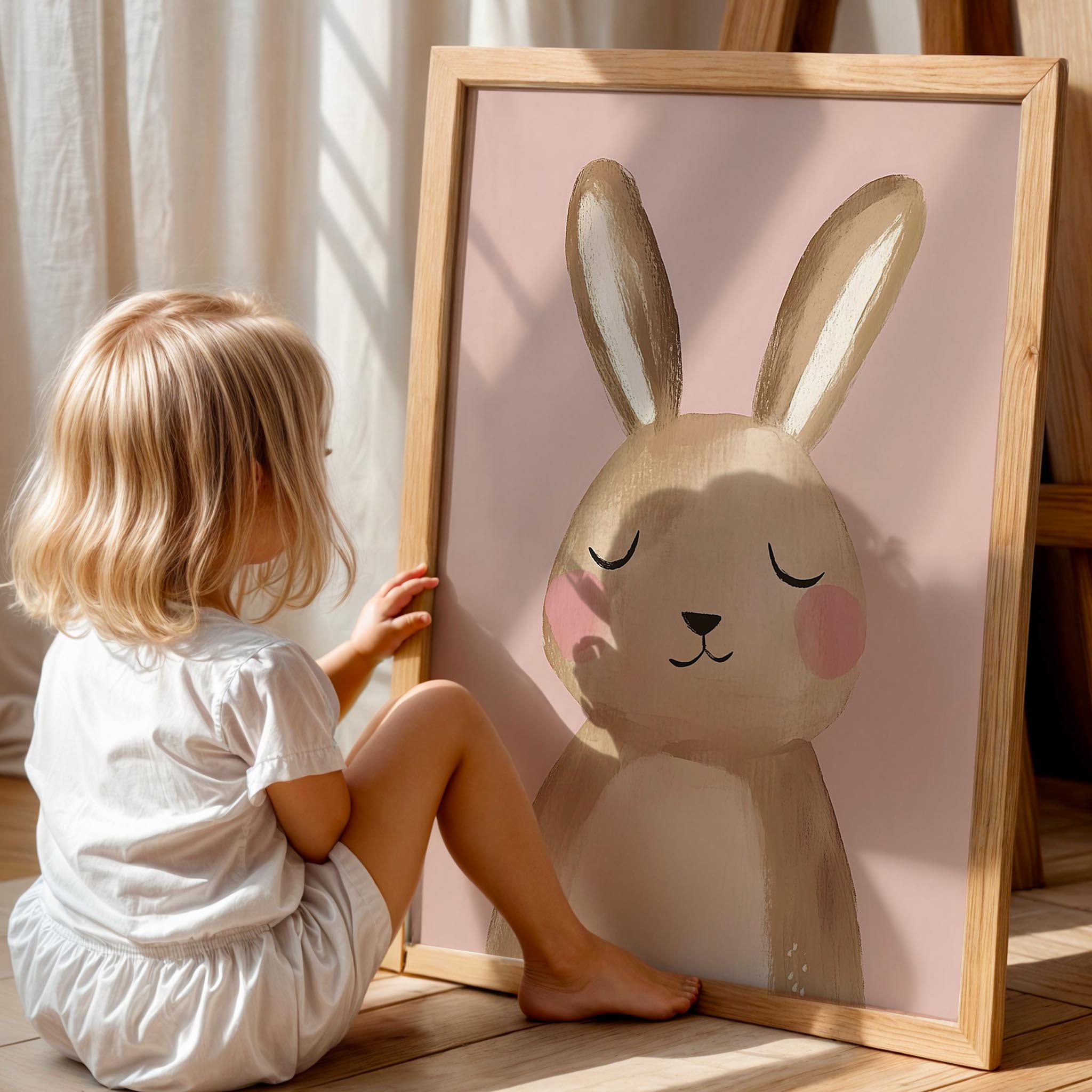Sevimli Tavşan Pembe Fonlu Bohem Kız Çocuk Odası Ahşap Tablo