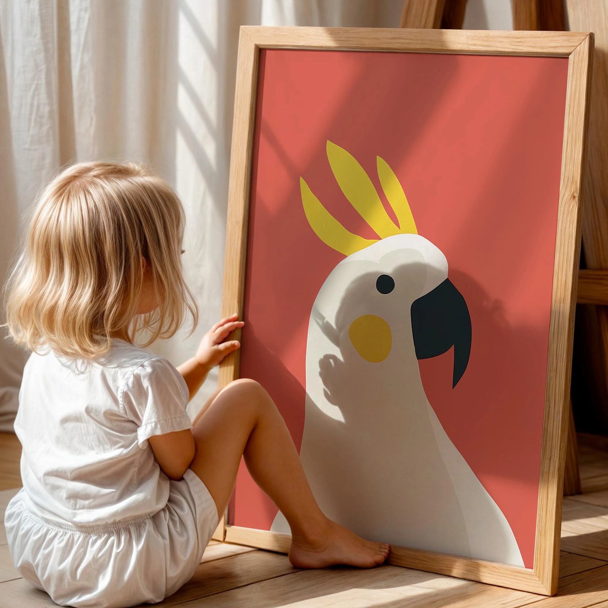 Papağan Eklektik Tarzda Çocuk Odası Dekorasyonu Ahşap Çerçeveli Duvar Tablosu