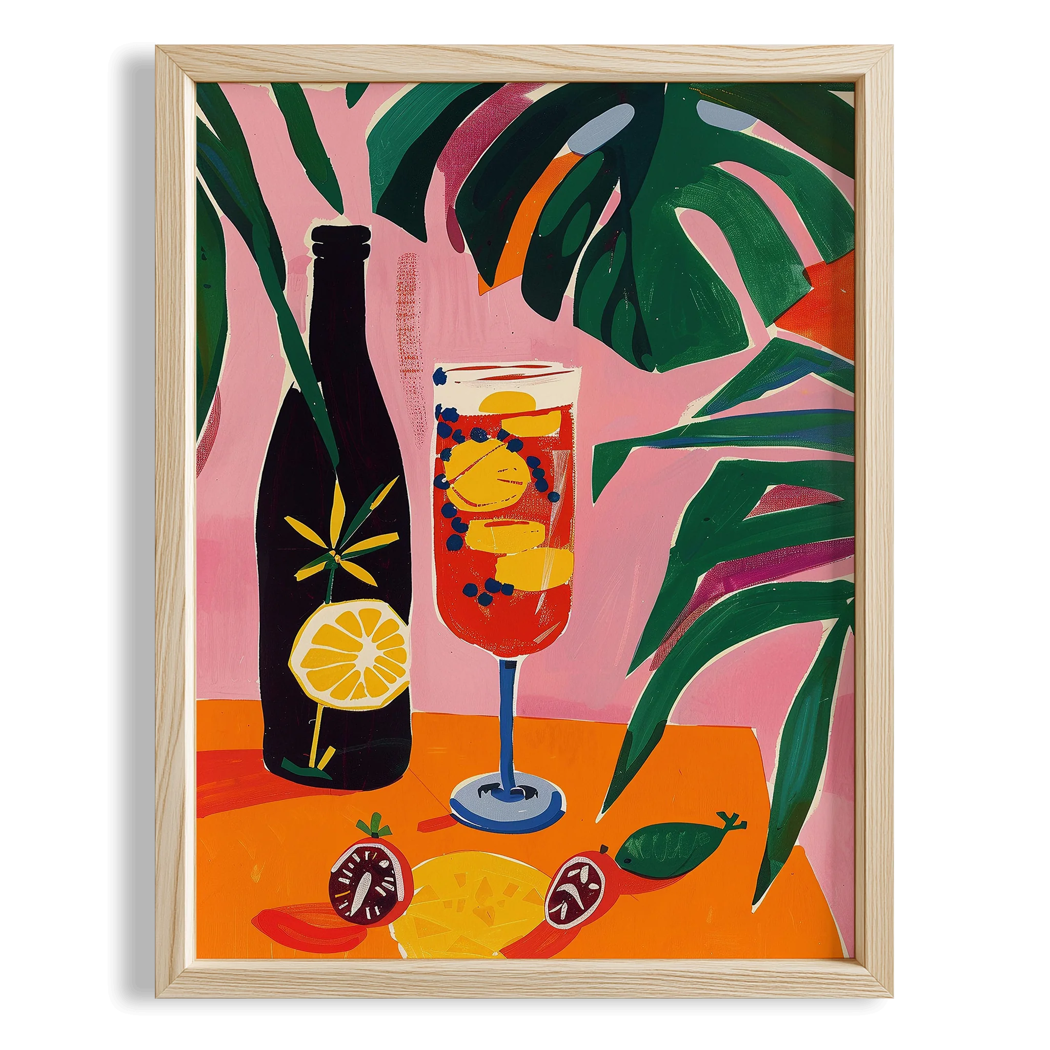 Egzotik Tropikal Kokteyl Monstera Mutfak Duvar Tablosu