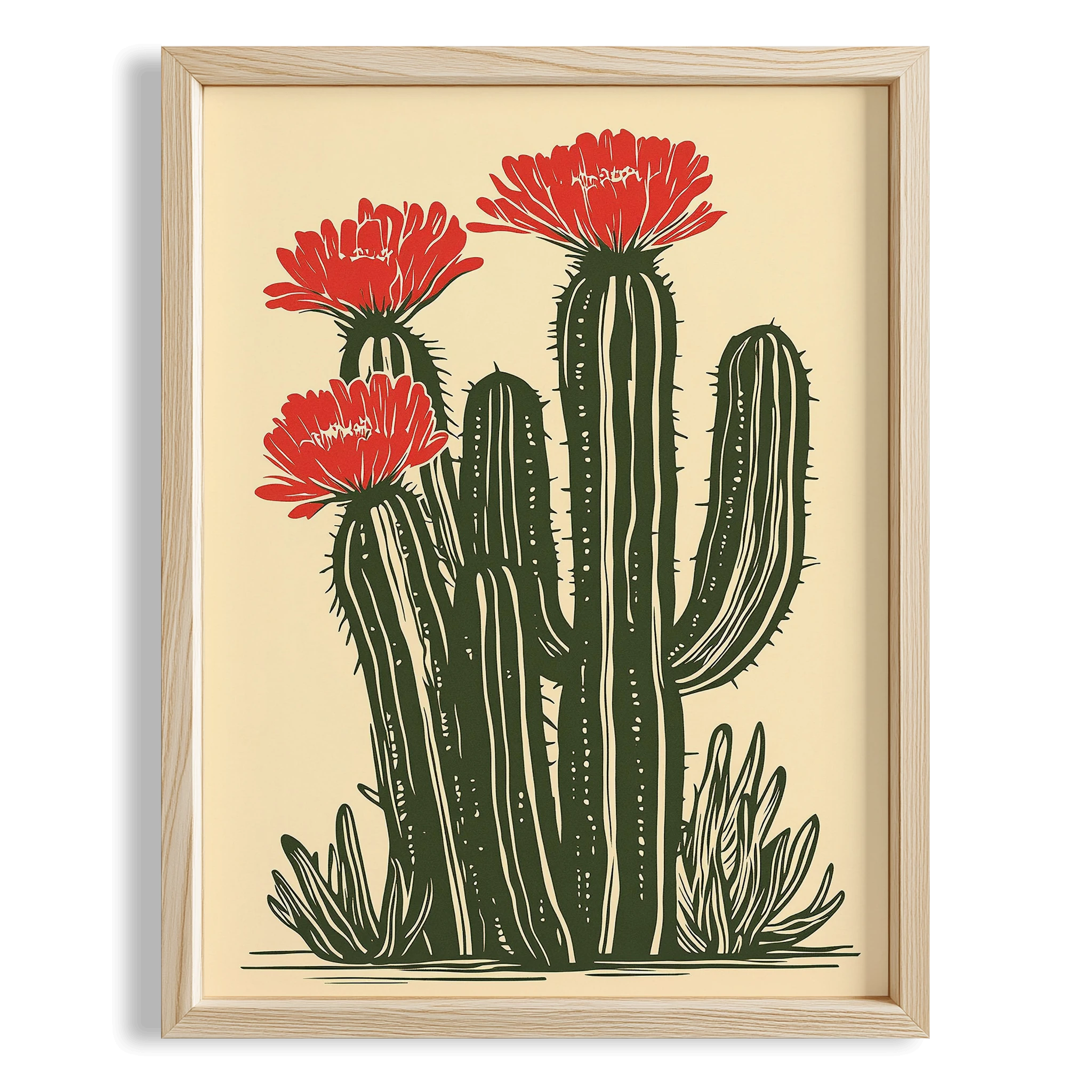 Kaktüs Çiçek Açan Modern İllüstrasyon - Duvar Tablosu