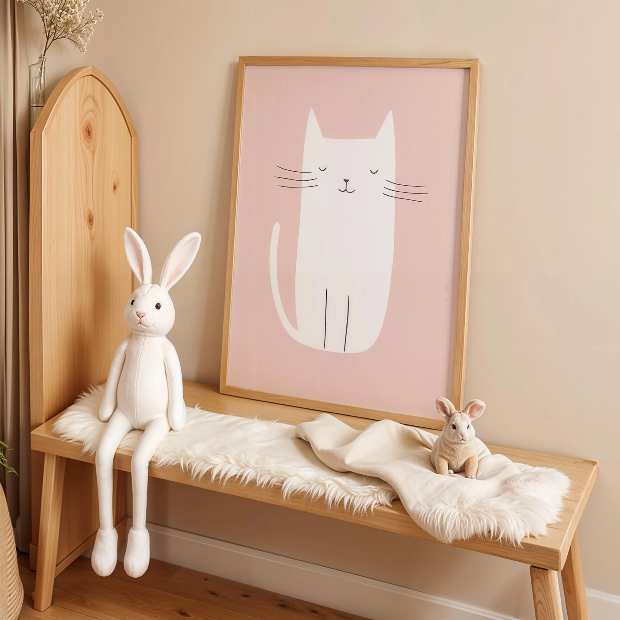 Beyaz Kedi - Pembe Fon