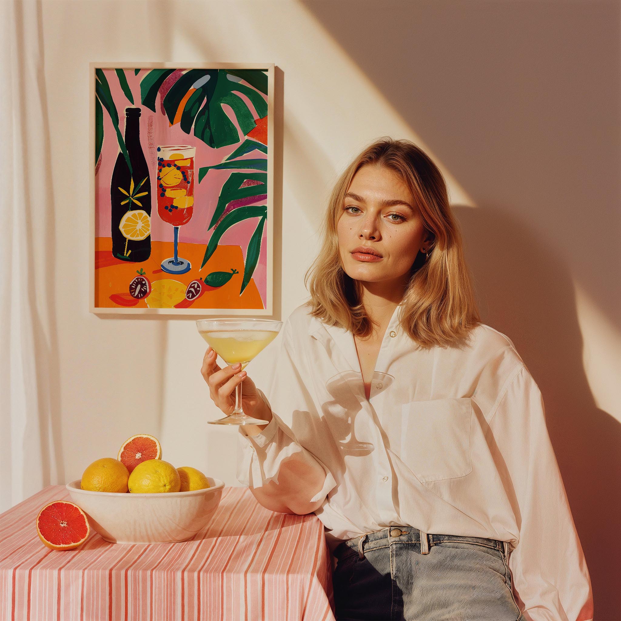 Egzotik Tropikal Kokteyl Monstera Mutfak Duvar Tablosu