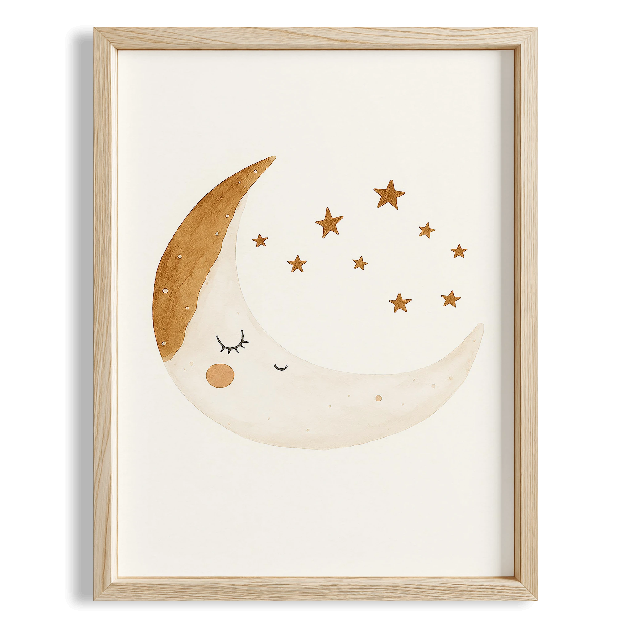 Sevimli Aydede ve Yıldızlar Minimalist Çocuk Odası Ahşap Tablo