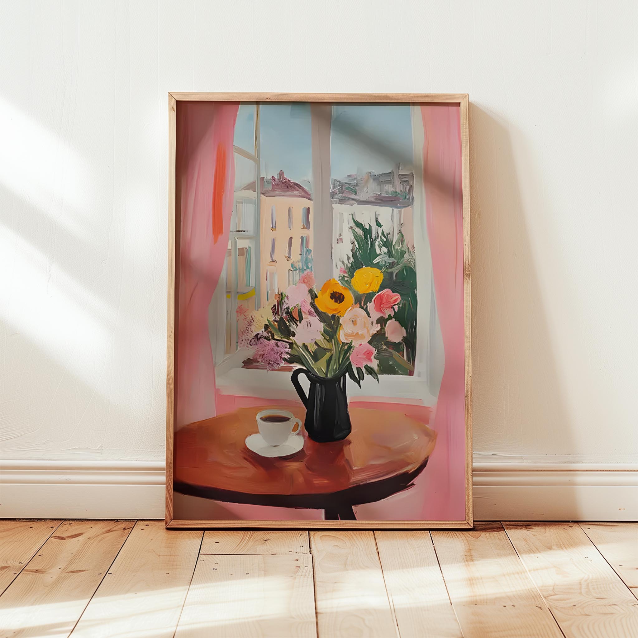 Pencere Manzarası I - Kahve ve Vazoda Çiçek