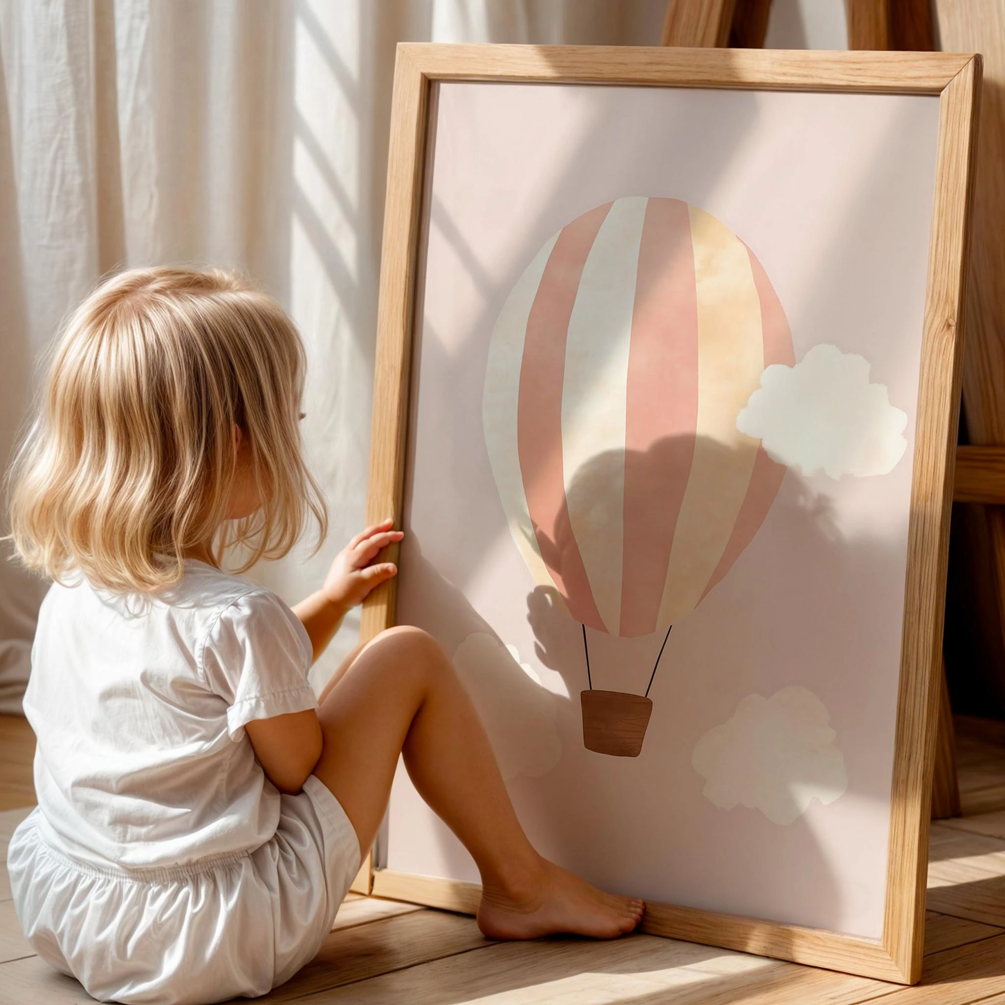 Pembe Balon Kız Çocuk Odası Ahşap Tablo