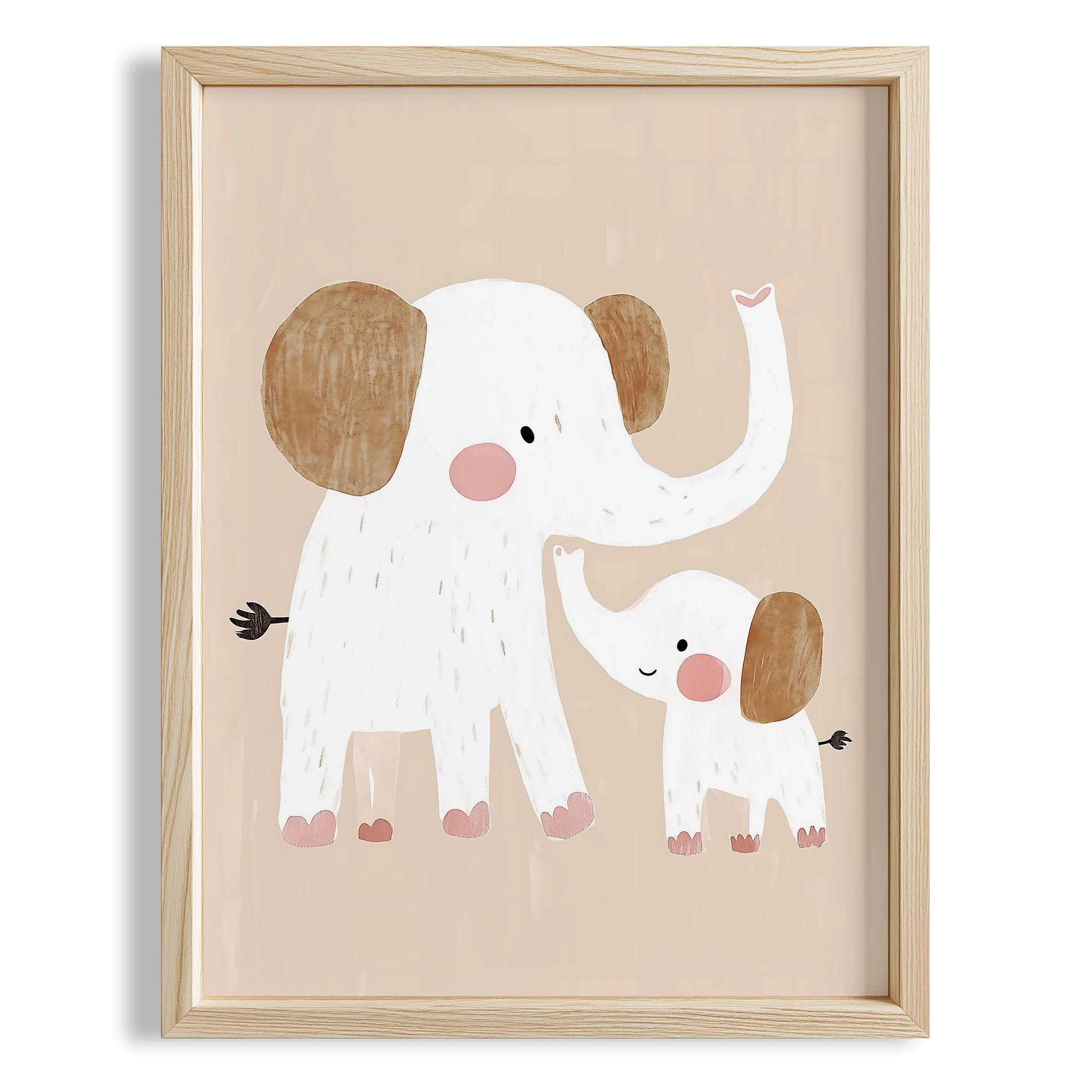 Sevimli Yavru Fil ve Annesi Bohem Kız Çocuk Odası Ahşap Tablo I