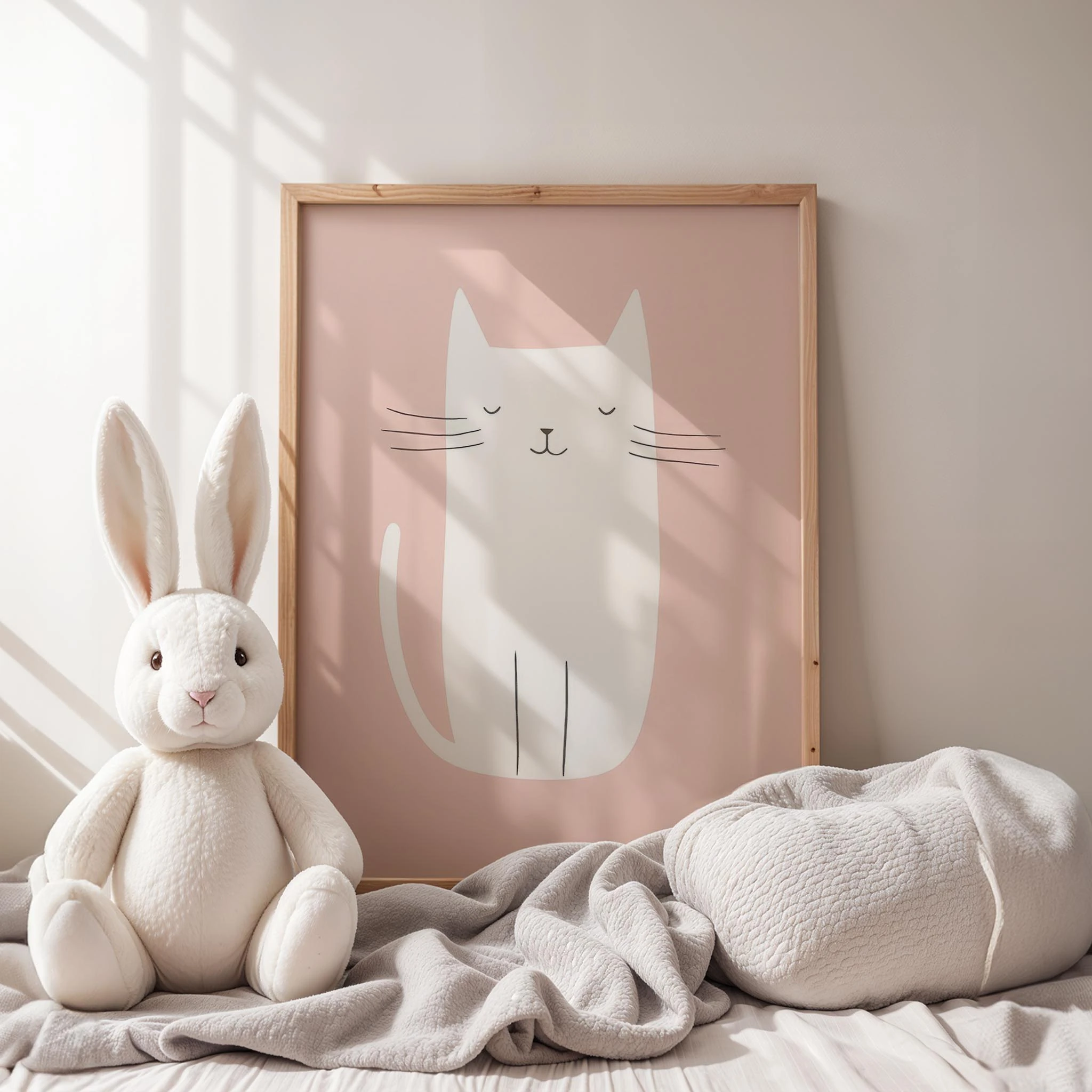 Beyaz Kedi - Pembe Fon