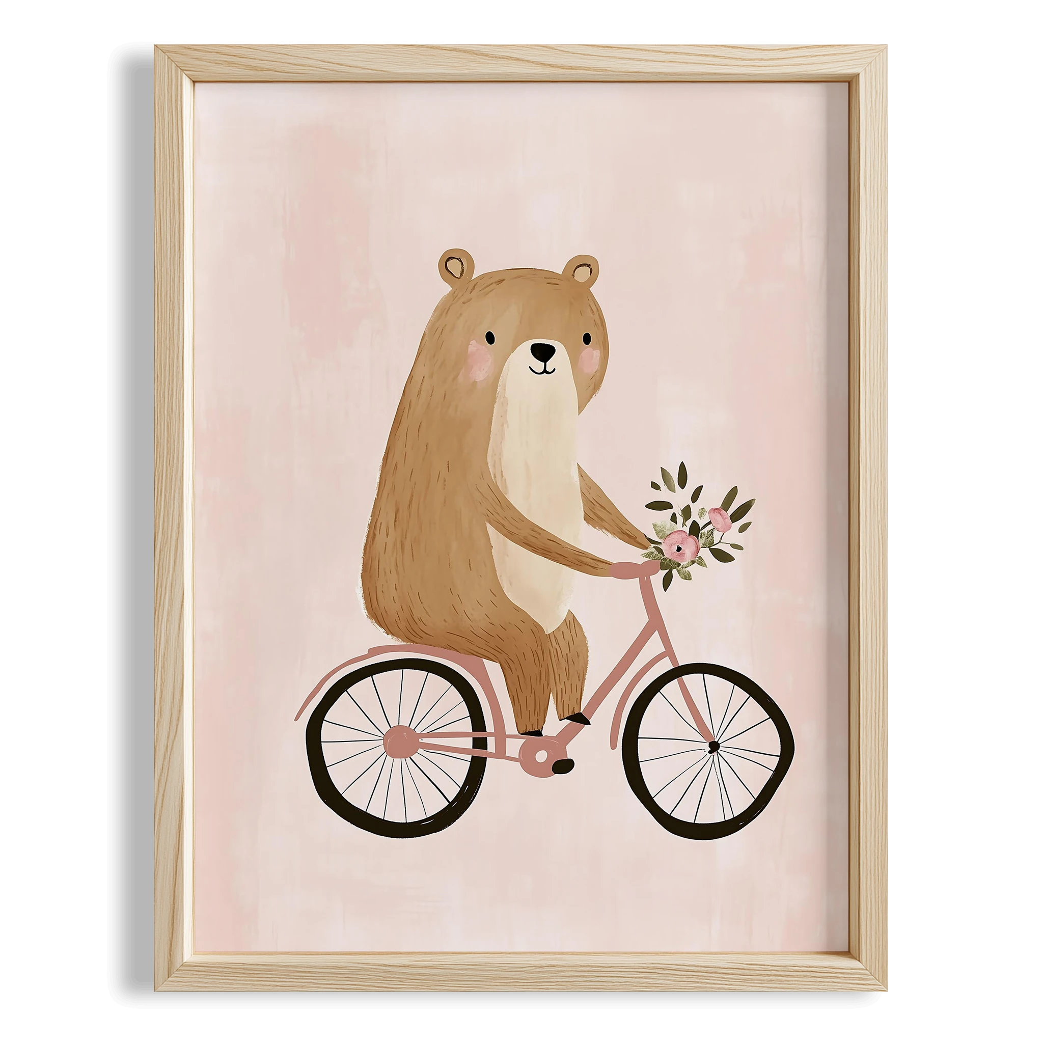 Bisiklet Süren Ayıcık Kız Çocuk Odası Ahşap Tablo