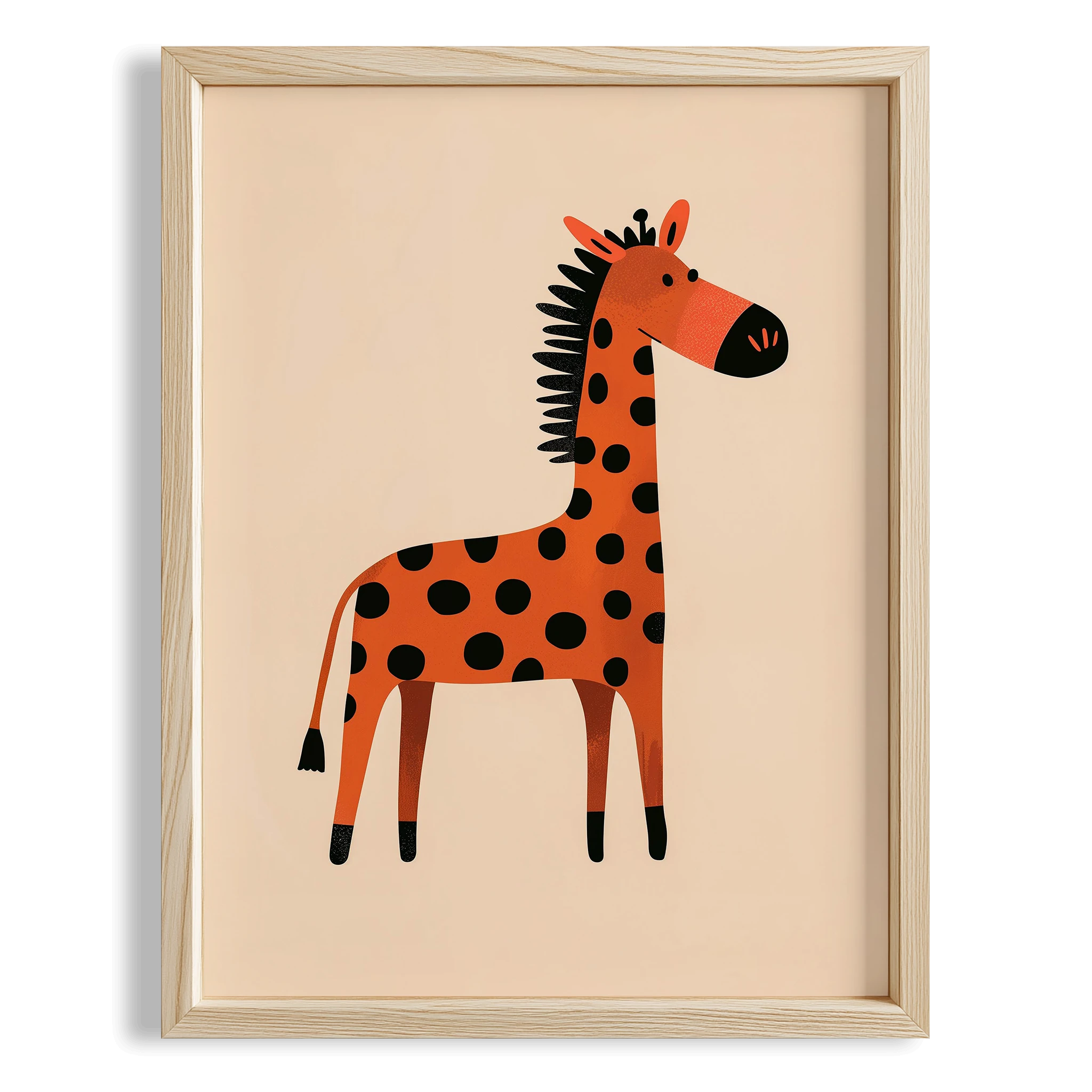 Turuncu Zürafa Eklektik Tarzda Çocuk Odası Dekorasyonu Ahşap Çerçeveli Duvar Tablosu