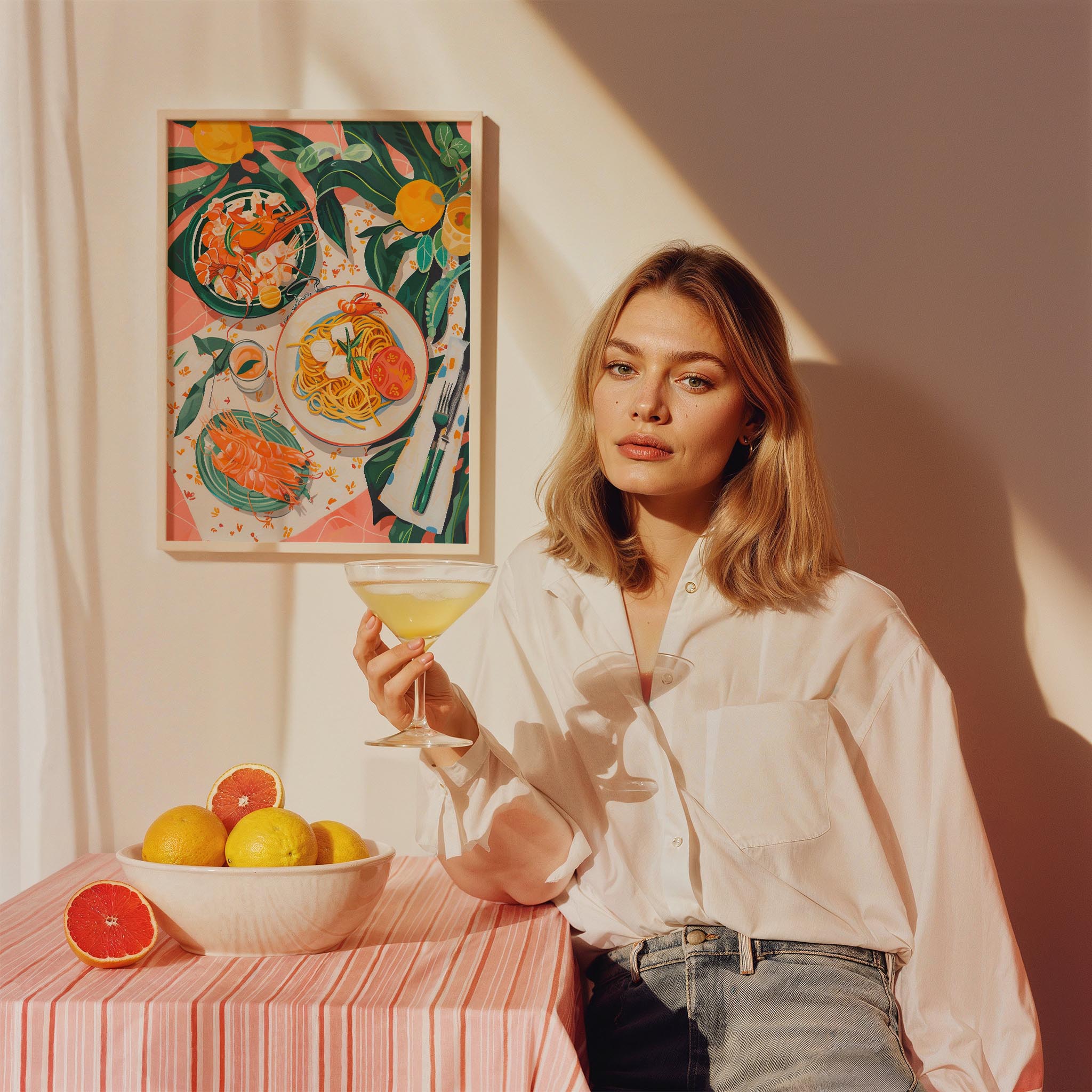 Akdeniz Usulü Deniz Mahsulleri Sofrası Mutfak Duvar Tablosu