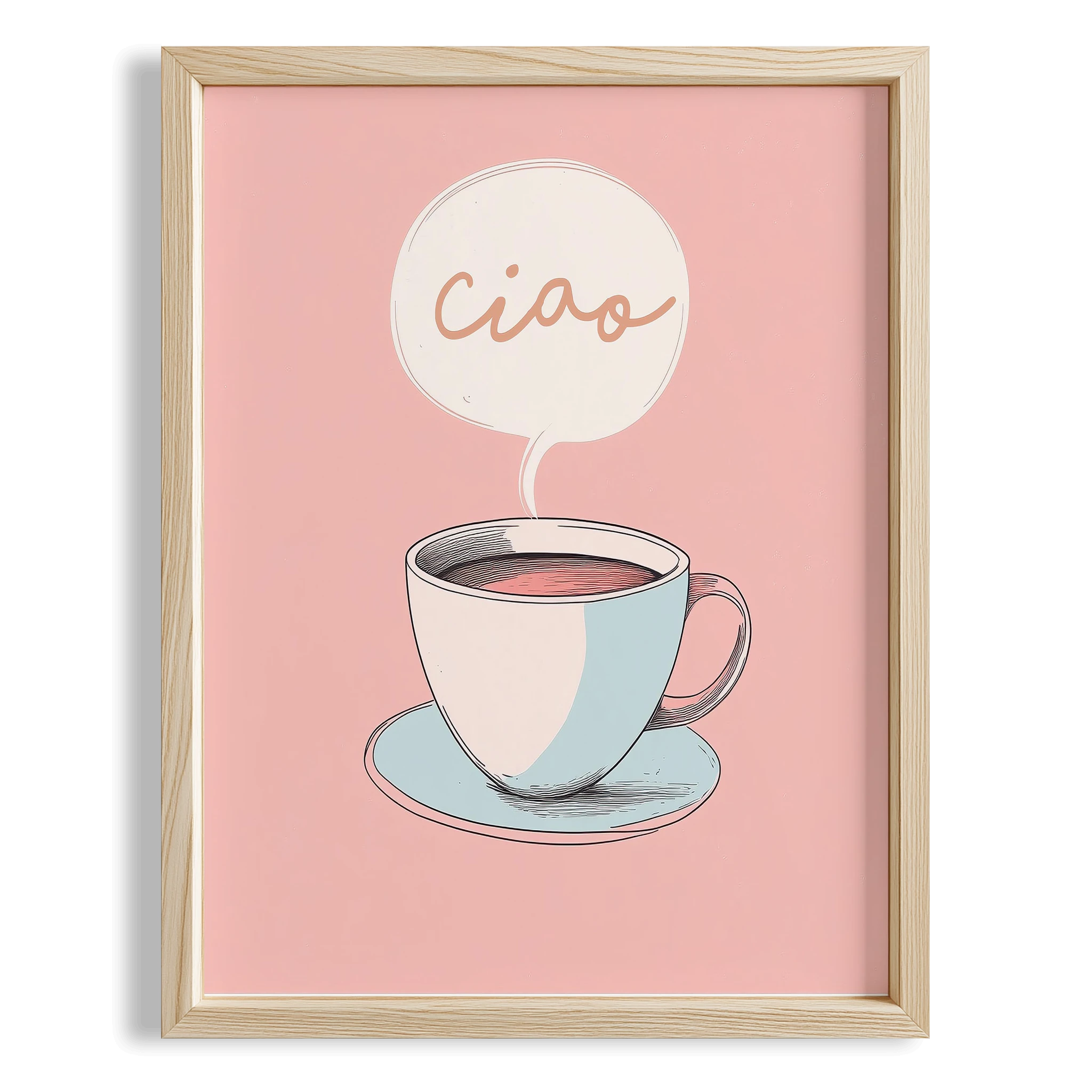 Ciao Kahve Fincanı İllüstrasyon Tipografi Mutfak Duvar Tablosu