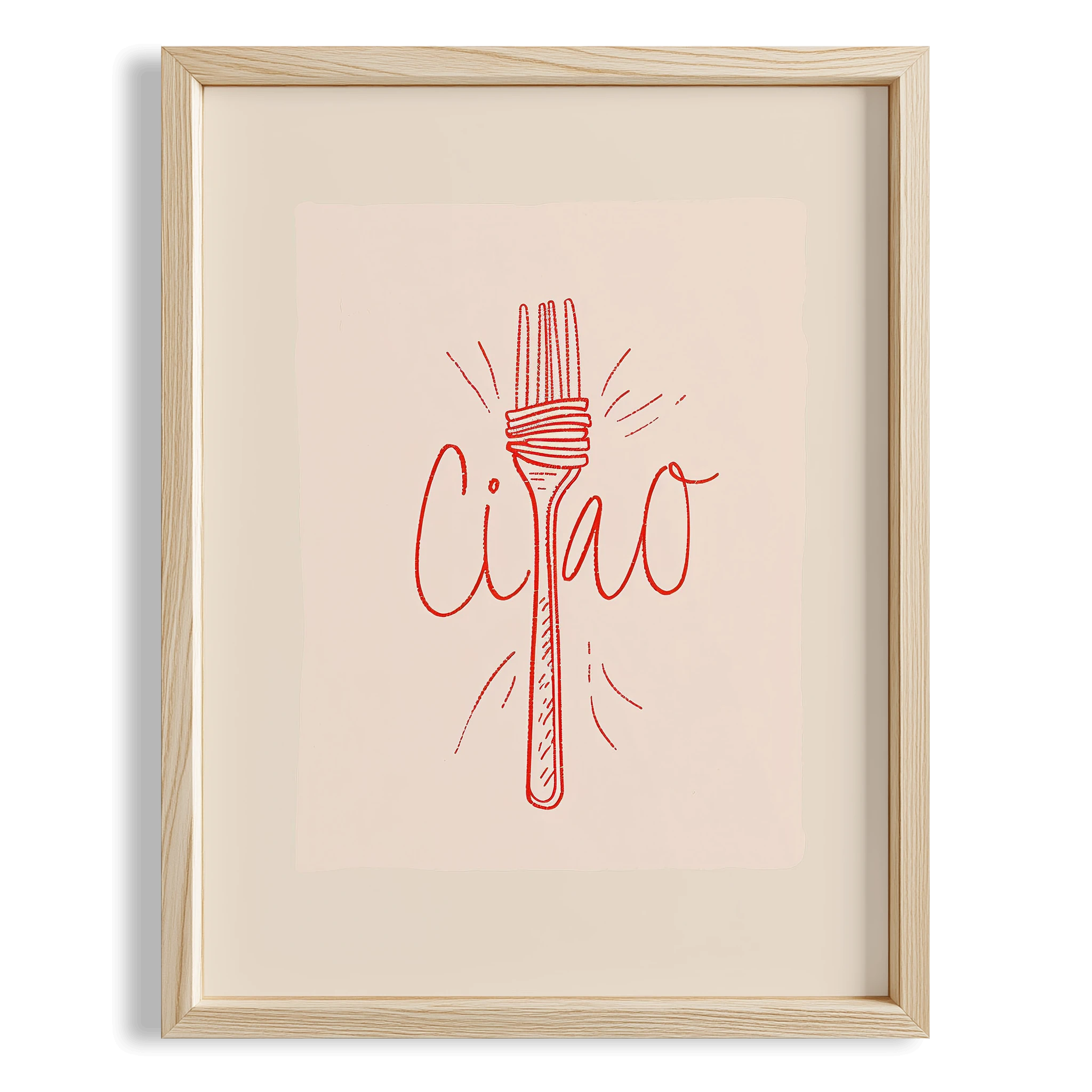 Ciao İtalyanca Tipografi Makarnalı Minimal Mutfak Duvar Tablosu