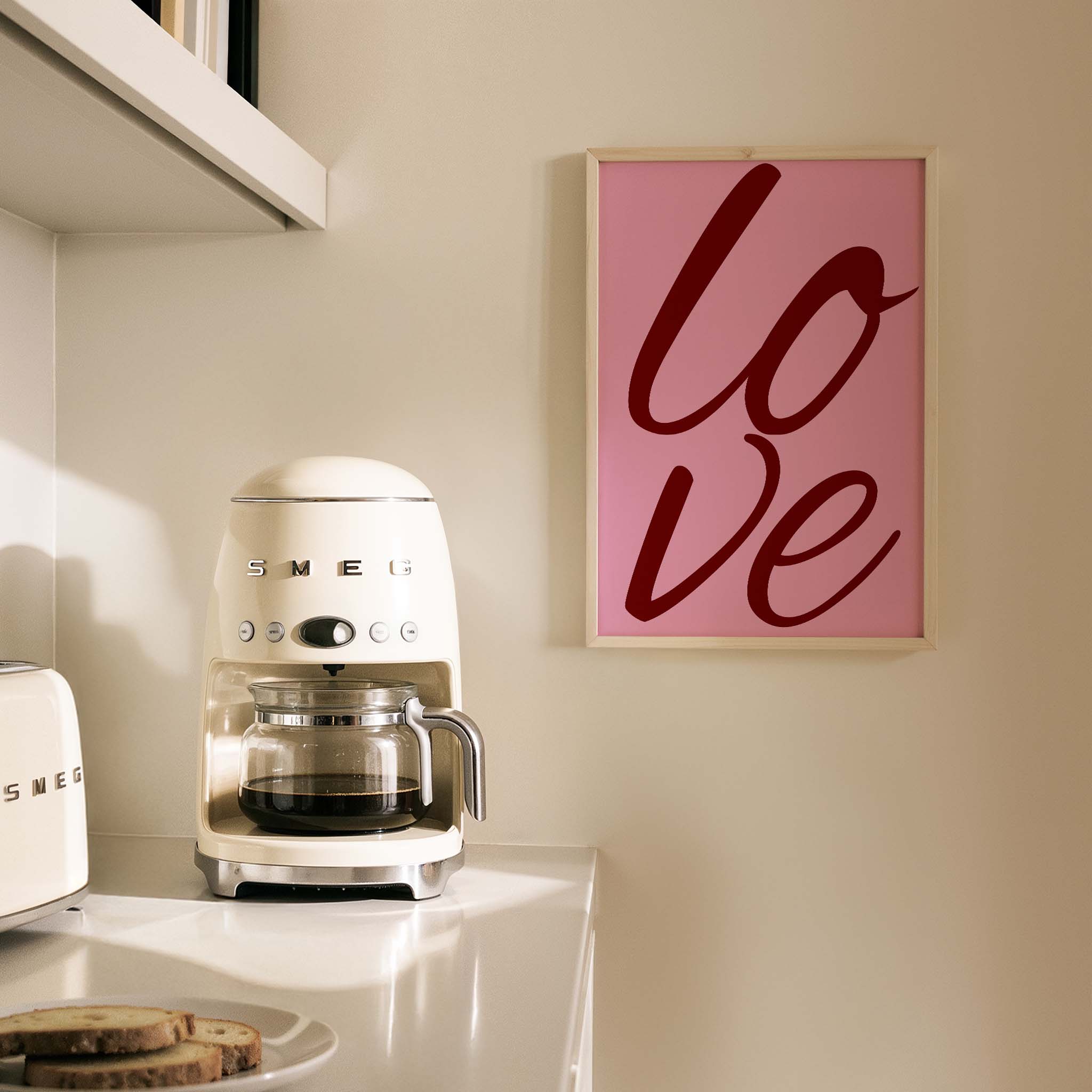 Love Pembe Tipografi Mutfak Duvar Tablosu II