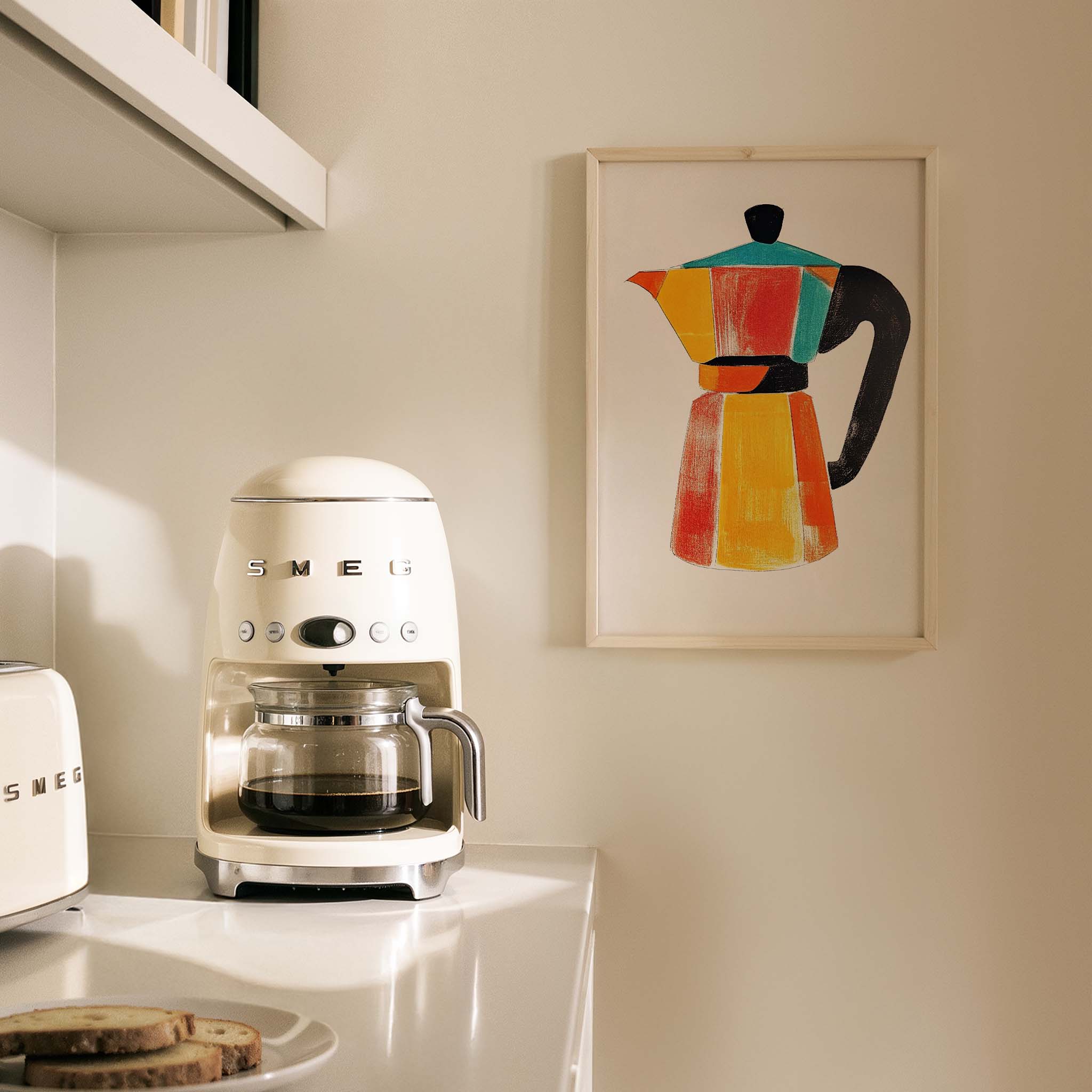 Moka Pot Kahve Renkli İllüstrasyon Mutfak Duvar Tablosu