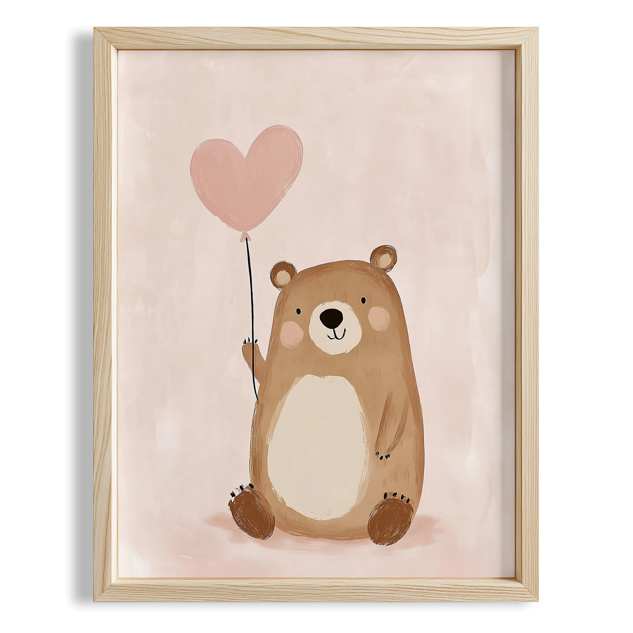 Kalp Balonlu Ayıcık Bohem Kız Çocuk Odası Ahşap Tablo